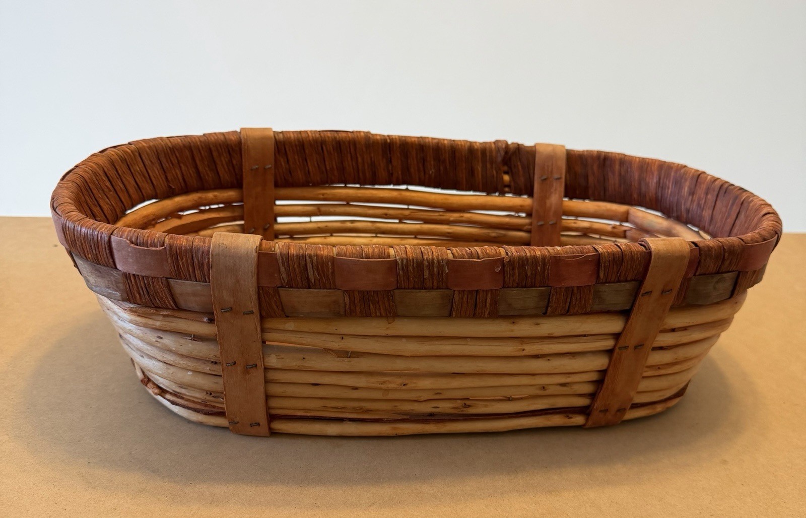 Vintage Woven Oval Rattan Basket Cottagecore Reddish Brown Storage Vintage Woven Oval Rattan Basket Cottagecore Reddish Brown Storage