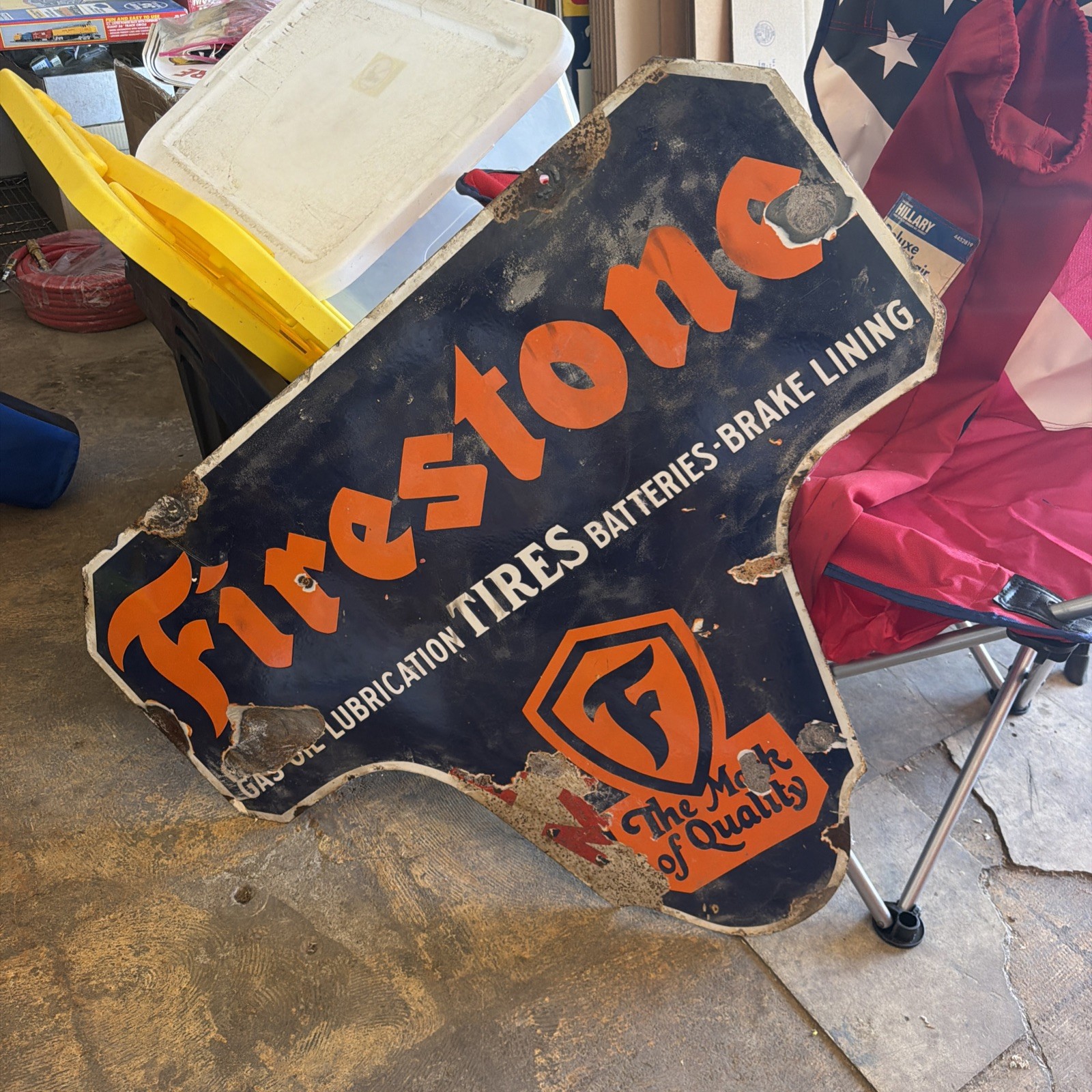 ORIGINAL FIRESTONE EARLY 1930s Double Sided PORCELAIN SIGN ORIGINAL FIRESTONE EARLY 1930s Double Sided PORCELAIN SIGN