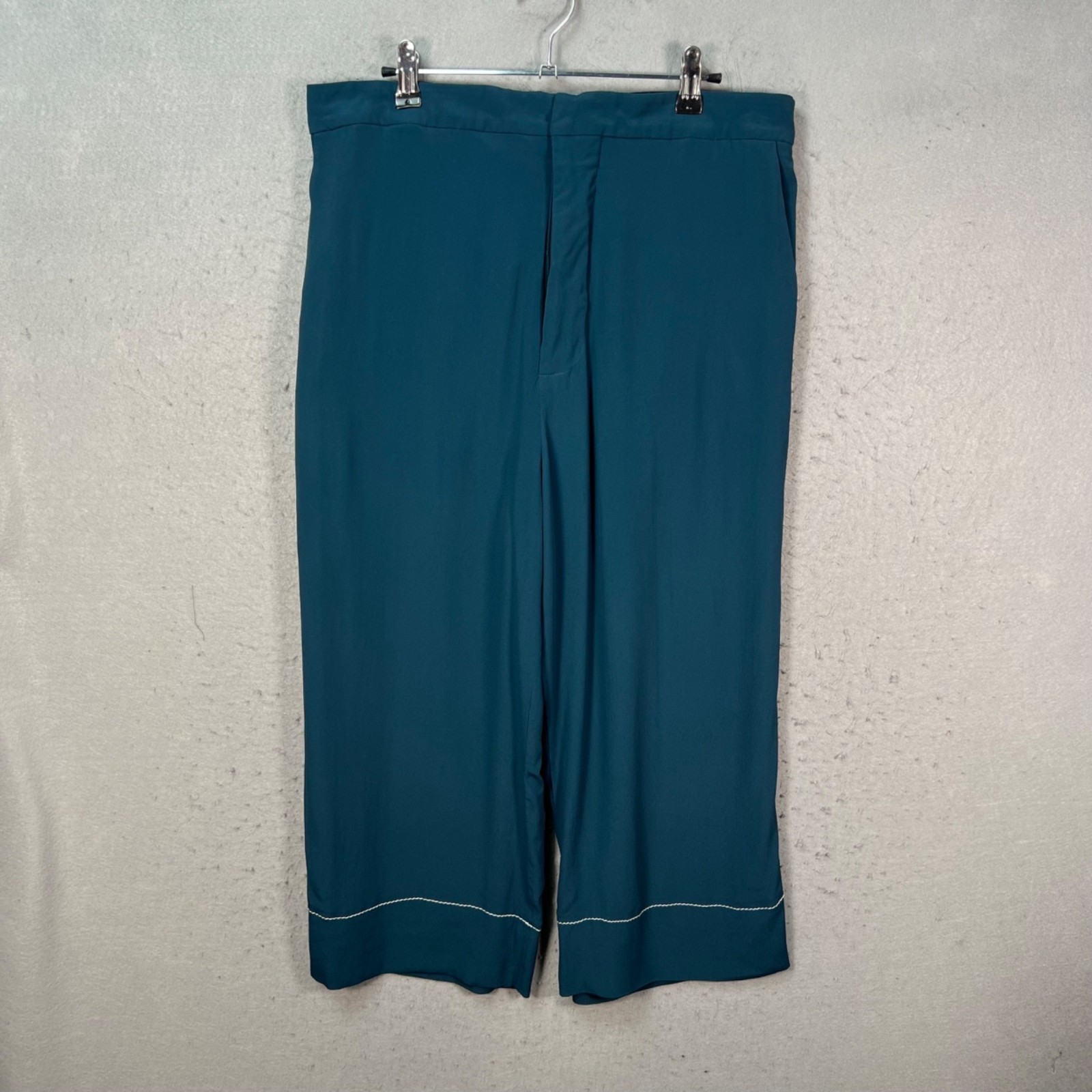 Marni Teal Wide-Leg Cropped Pants Silk Blend Womens Size Large