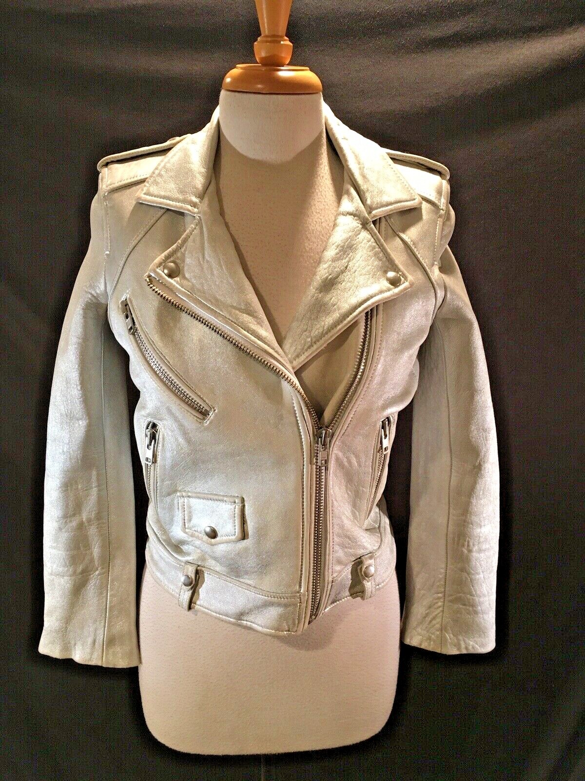 IRO Ebya Ladies Distressed Silver Motorcycle Jacket size 36 US small size 4 IRO Ebya Ladies Distressed Silver Motorcycle Jacket size 36 US small size 4