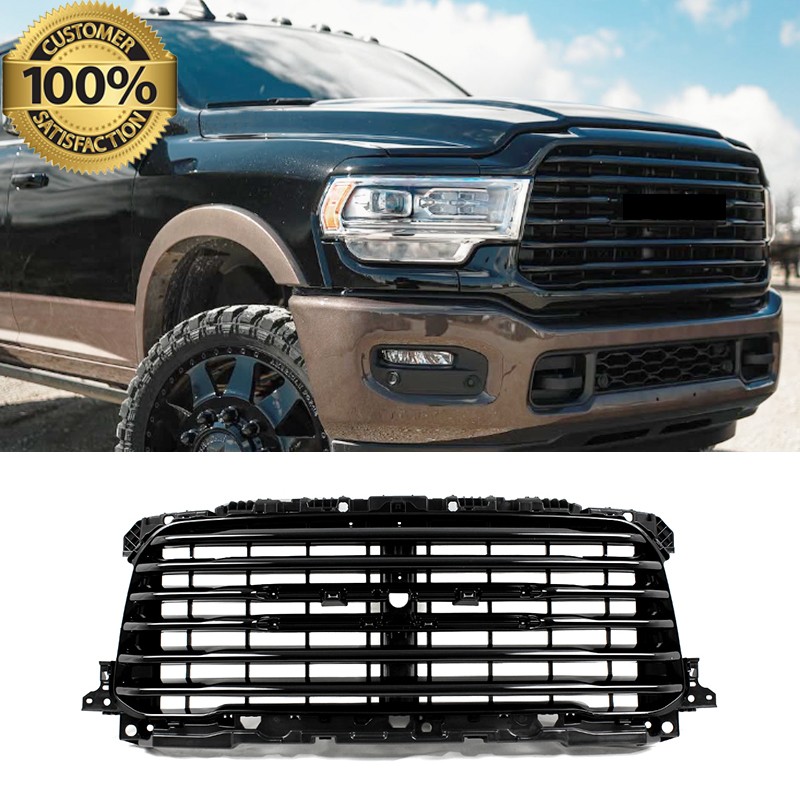 Gloss Black Front Bumper Upper Grille For 2019-2023 2024 RAM 2500 3500 Longhorn