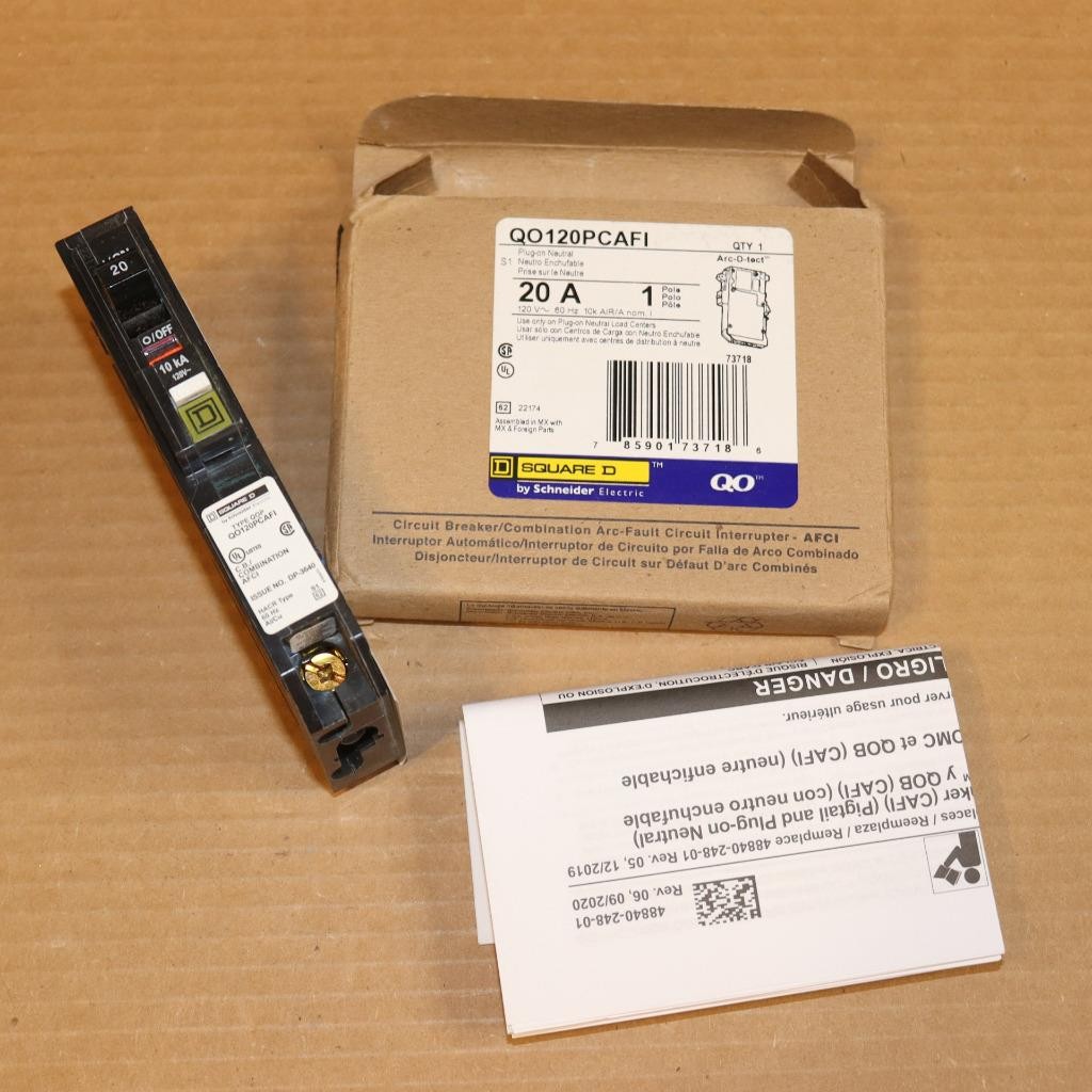 One New Square D QO120PCAFI 1 Pole 20 Amp Arc Fault Plug On Neutral Breaker