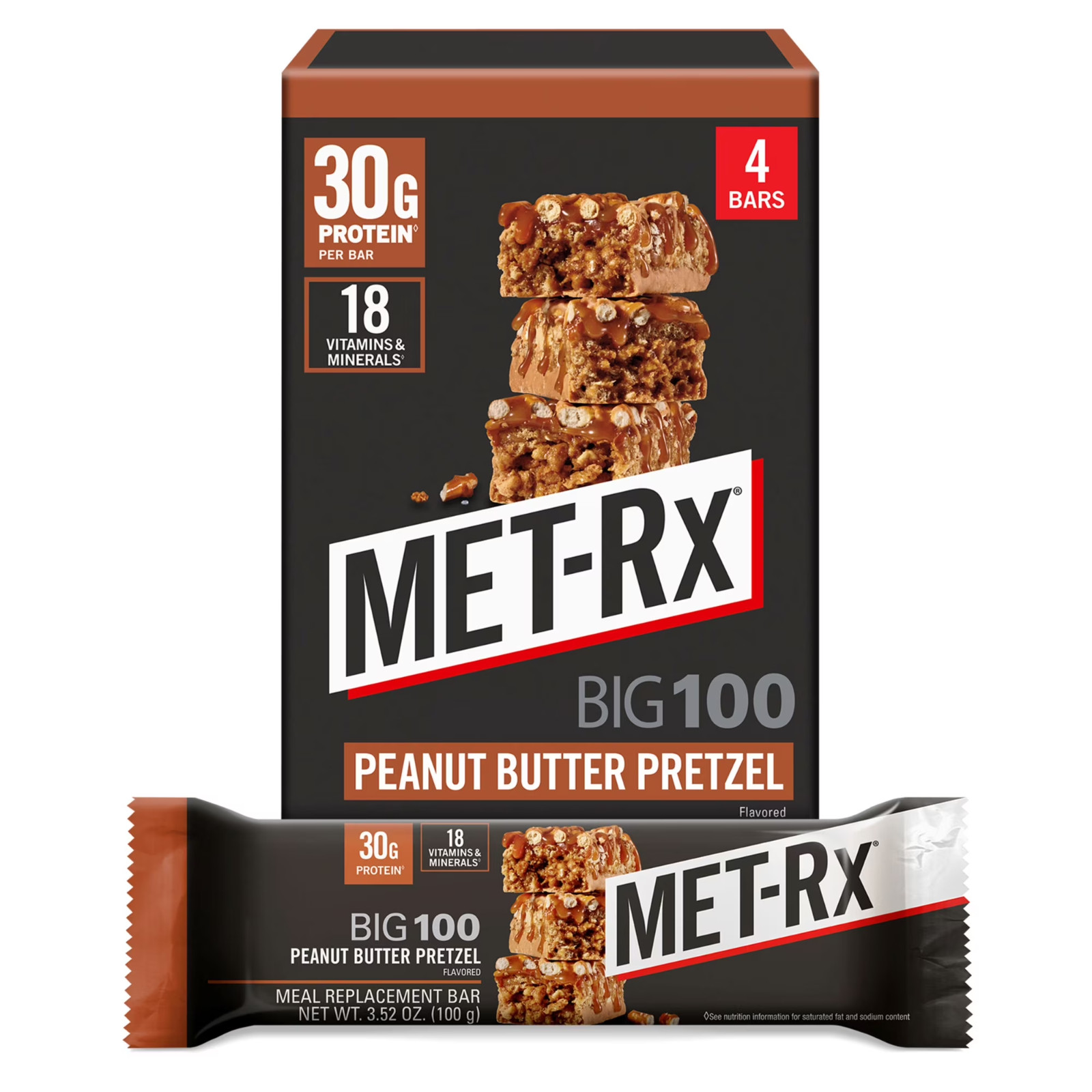 MET-Rx Big 100 High Protein Meal Replacement Bars, Peanut Butter Pretzel, 30g MET-Rx Big 100 High Protein Meal Replacement Bars, Peanut Butter Pretzel, 30g