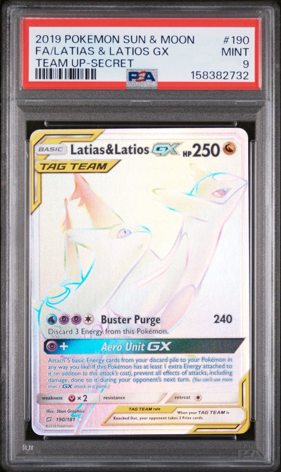 Pokemon 2019 Latias & Latios GX 190/181 Full Art Secret Rare Team Up PSA 9 Pokemon 2019 Latias & Latios GX 190/181 Full Art Secret Rare Team Up PSA 9