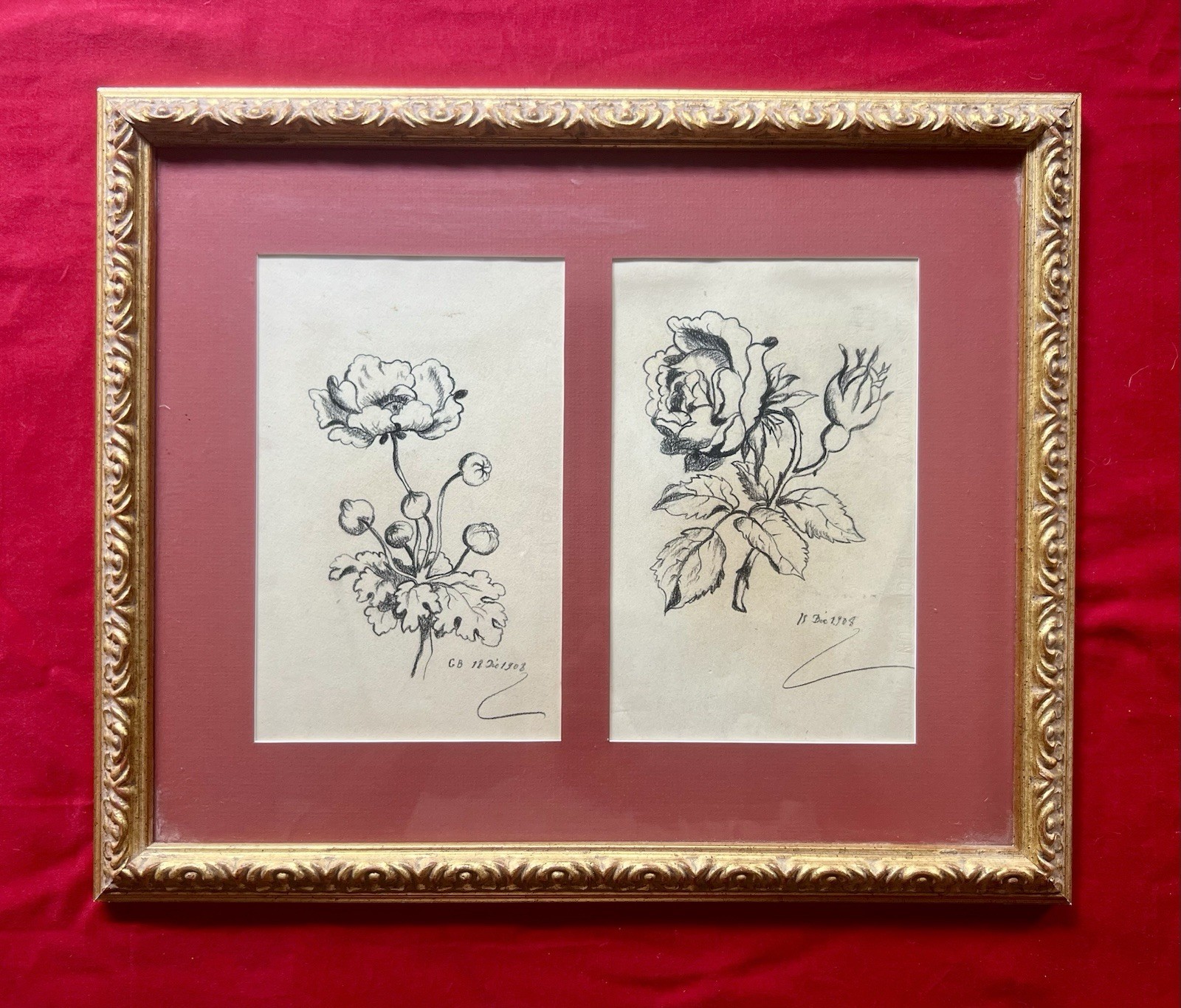 1908 French Antique Original Botanical Drawing Belle Epoque Framed Under Glass 1908 French Antique Original Botanical Drawing Belle Epoque Framed Under Glass