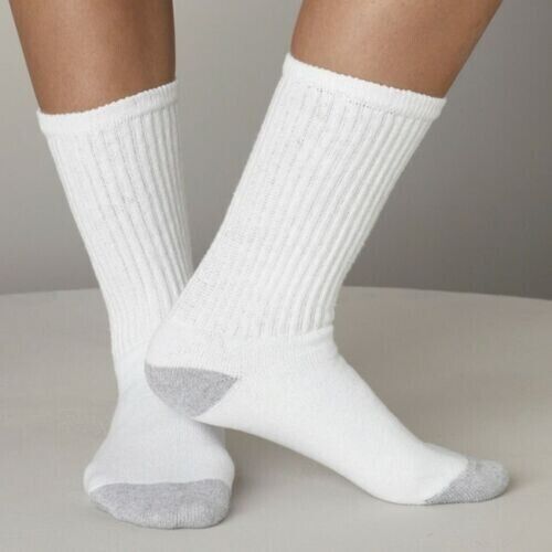 12 Pairs Men\'s Women White Crew Sports Cotton Socks Long Size 9-11, 10-13 12 Pairs Men\'s Women White Crew Sports Cotton Socks Long Size 9-11, 10-13