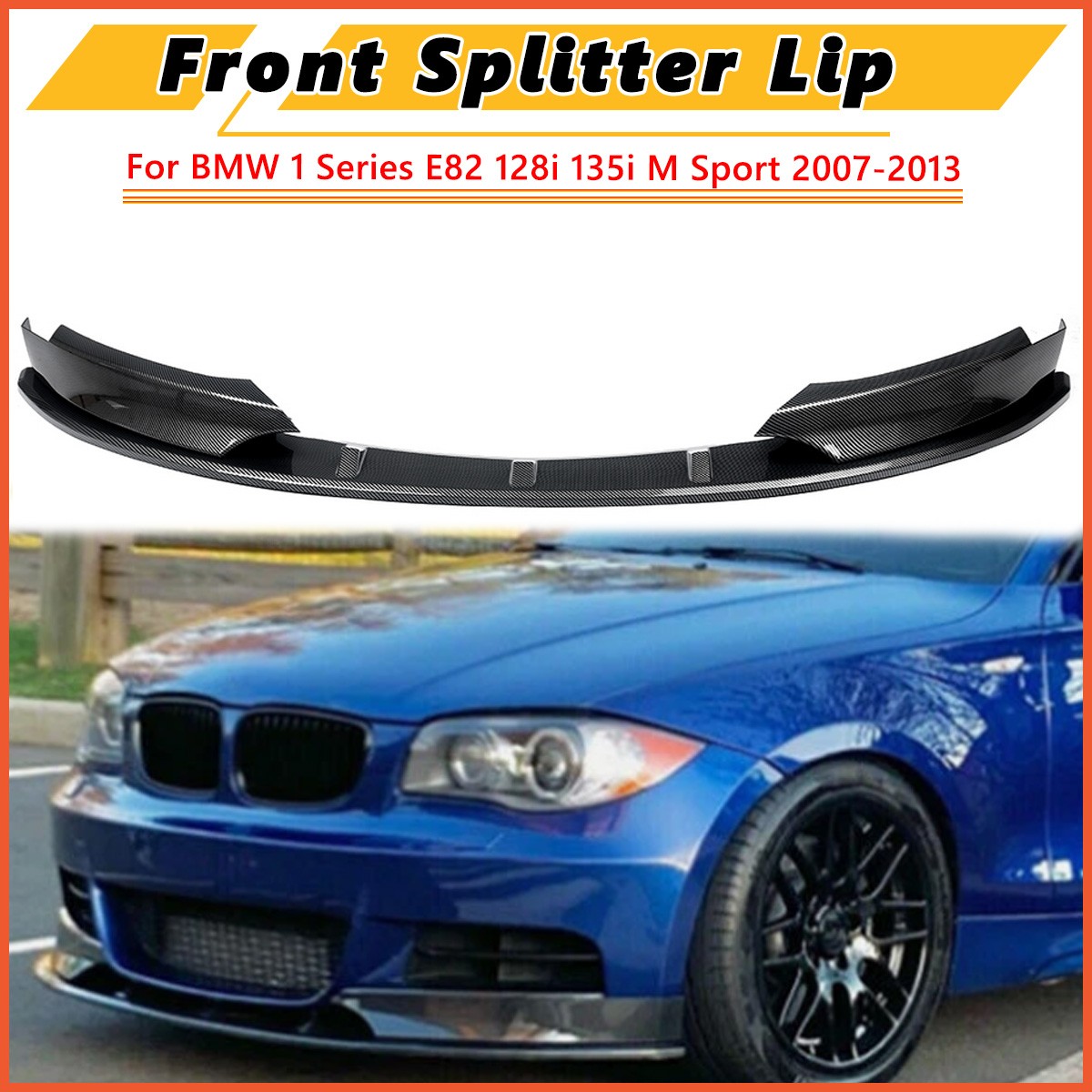 Front Bumper Lip Splitter Spoiler For 2007-2013 BMW E82 135i M Sport Carbon Look