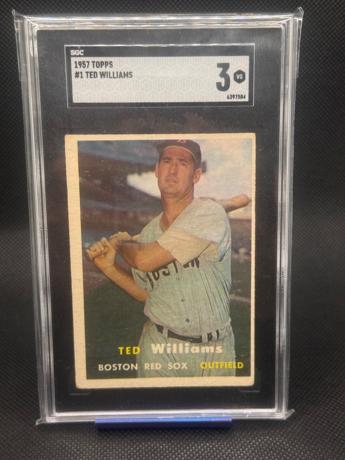 1957 TOPPS #1 TED WILLIAMS RED SOX BASEBALL CARD SGC 3 VG 1957 TOPPS #1 TED WILLIAMS RED SOX BASEBALL CARD SGC 3 VG