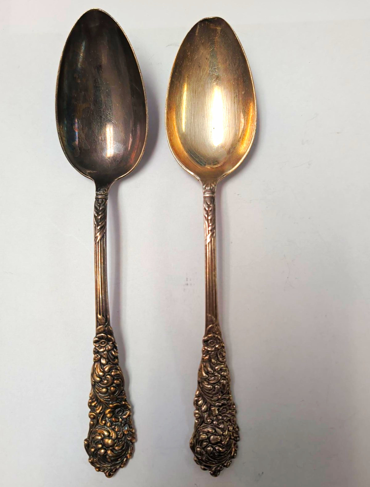 .Antique Sterling Silver Serving Spoons Pair 8\