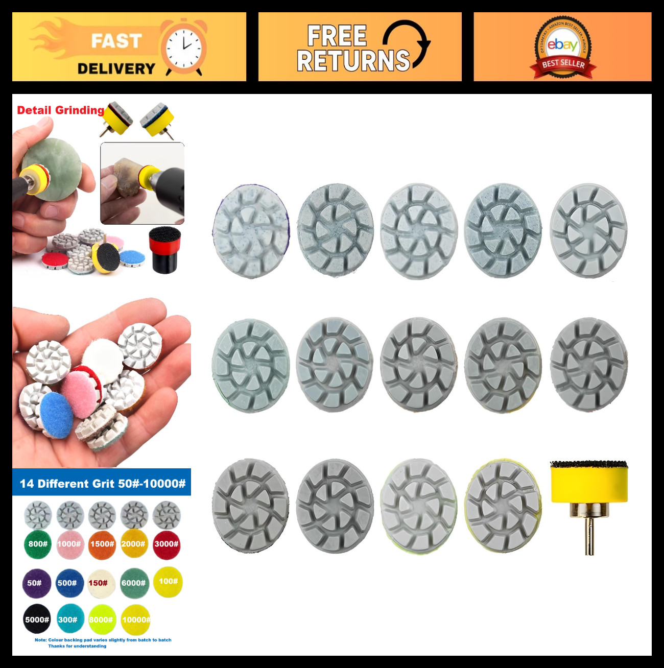 25mm Mini Diamond Polishing Pad Set 14PCS Grit 50#-10000# Water Sanding Discs & 25mm Mini Diamond Polishing Pad Set 14PCS Grit 50#-10000# Water Sanding Discs &