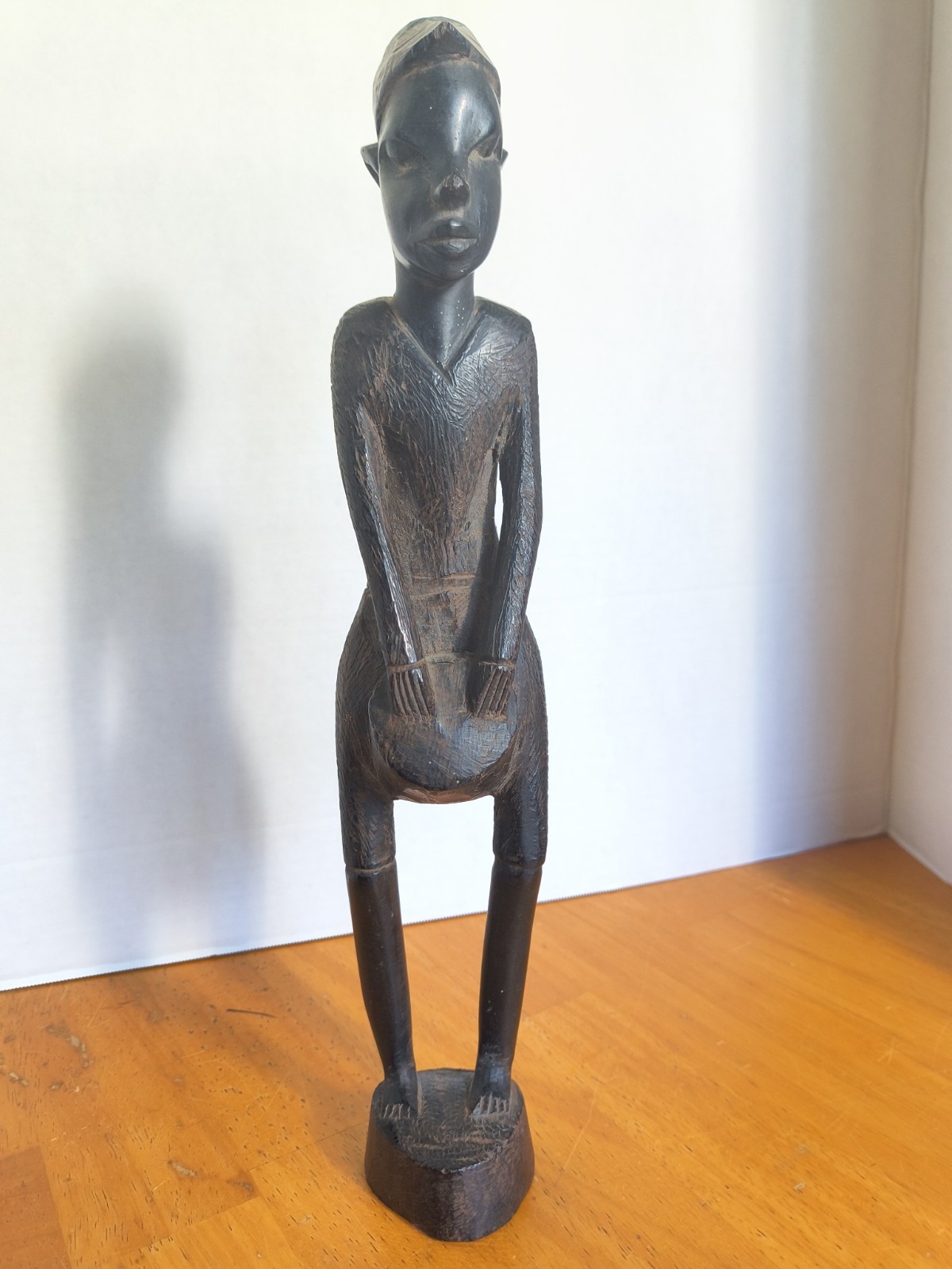 Vtg Besmo Kenya Ebony Wood Hand Carved African Tribal Figure Drum Player Statue