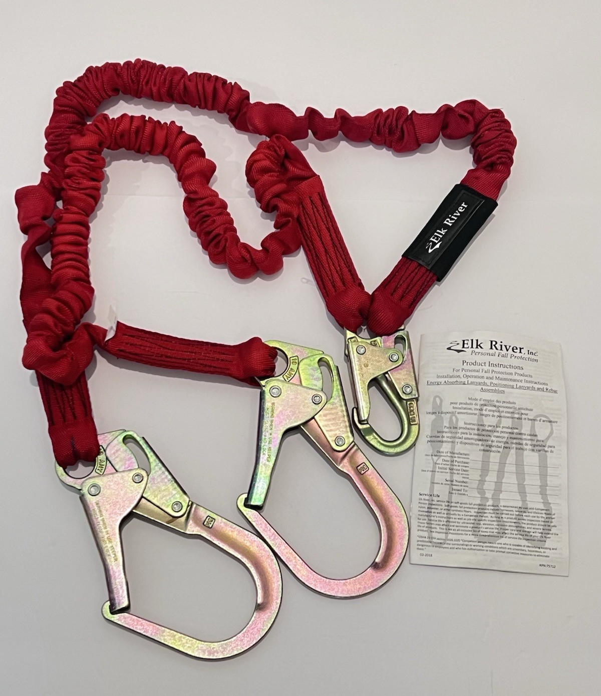 Elk River Flex Nopac Twin Leg Y Lanyard Energy Absorber Hooks 35478 New