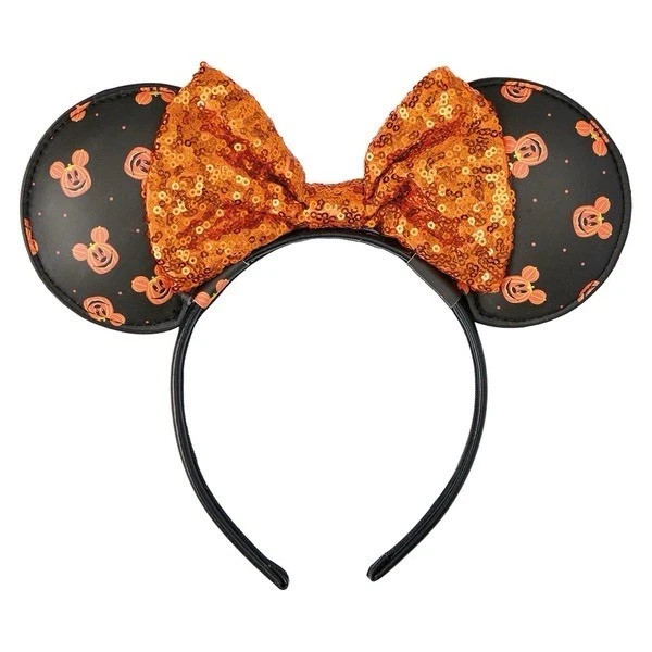 Aldi x Disney Black Orange Minnie Mouse Ears Sequin Bow Headband Halloween 🧡 Aldi x Disney Black Orange Minnie Mouse Ears Sequin Bow Headband Halloween 🧡