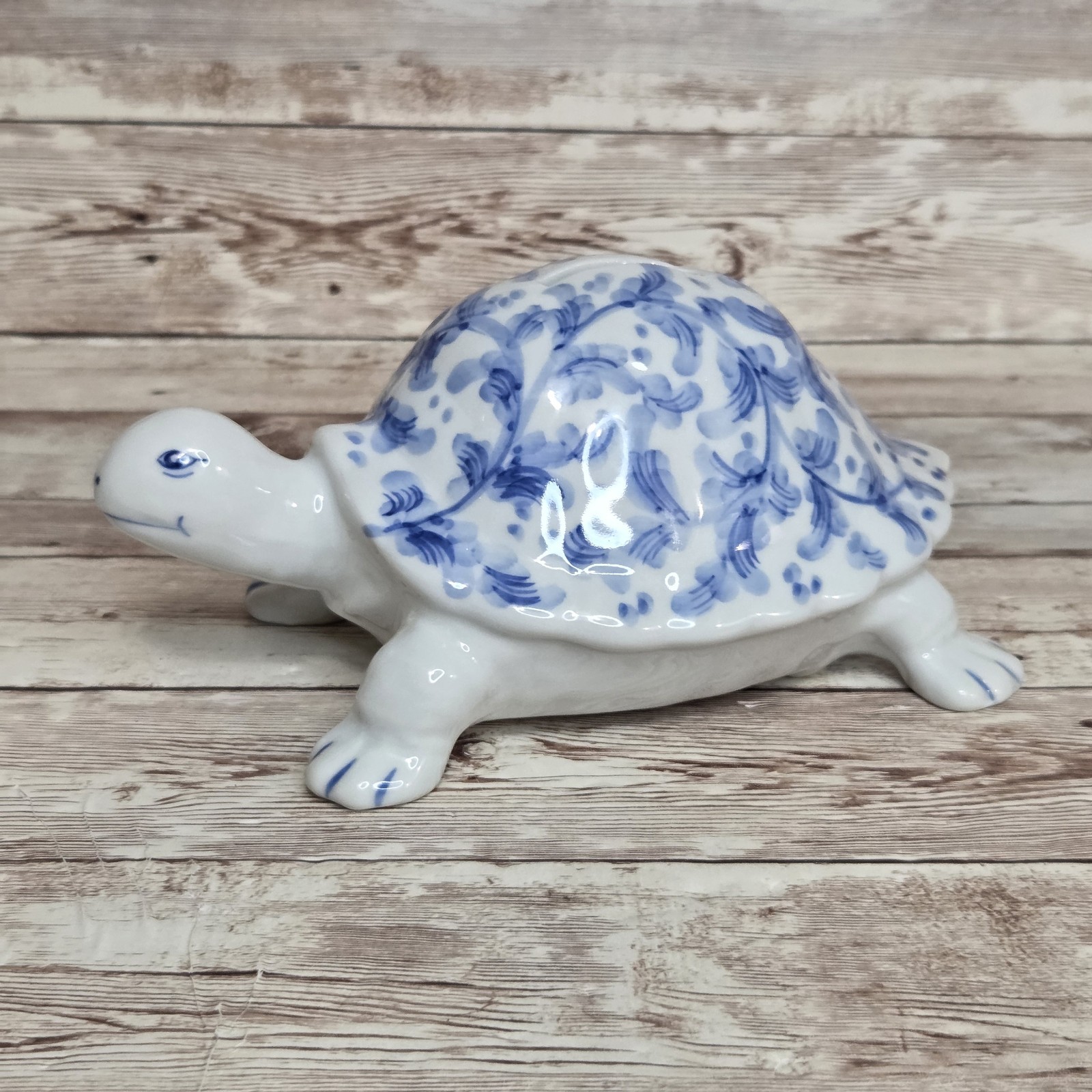 Vintage Andrea by Sadek Blue & White Floral Turtle Tortoise Porcelain Coin Bank Vintage Andrea by Sadek Blue & White Floral Turtle Tortoise Porcelain Coin Bank