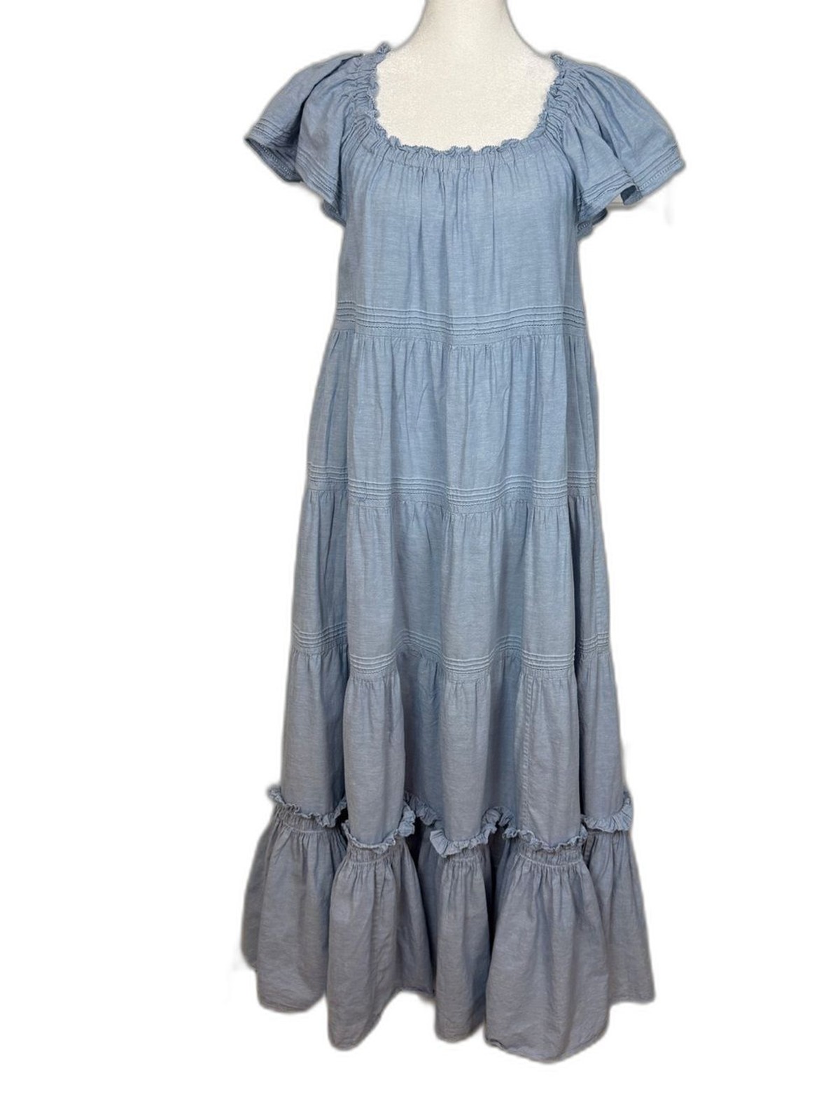 THE GREAT. tiered linen blend boho minimalist midi dress size 0 or XS