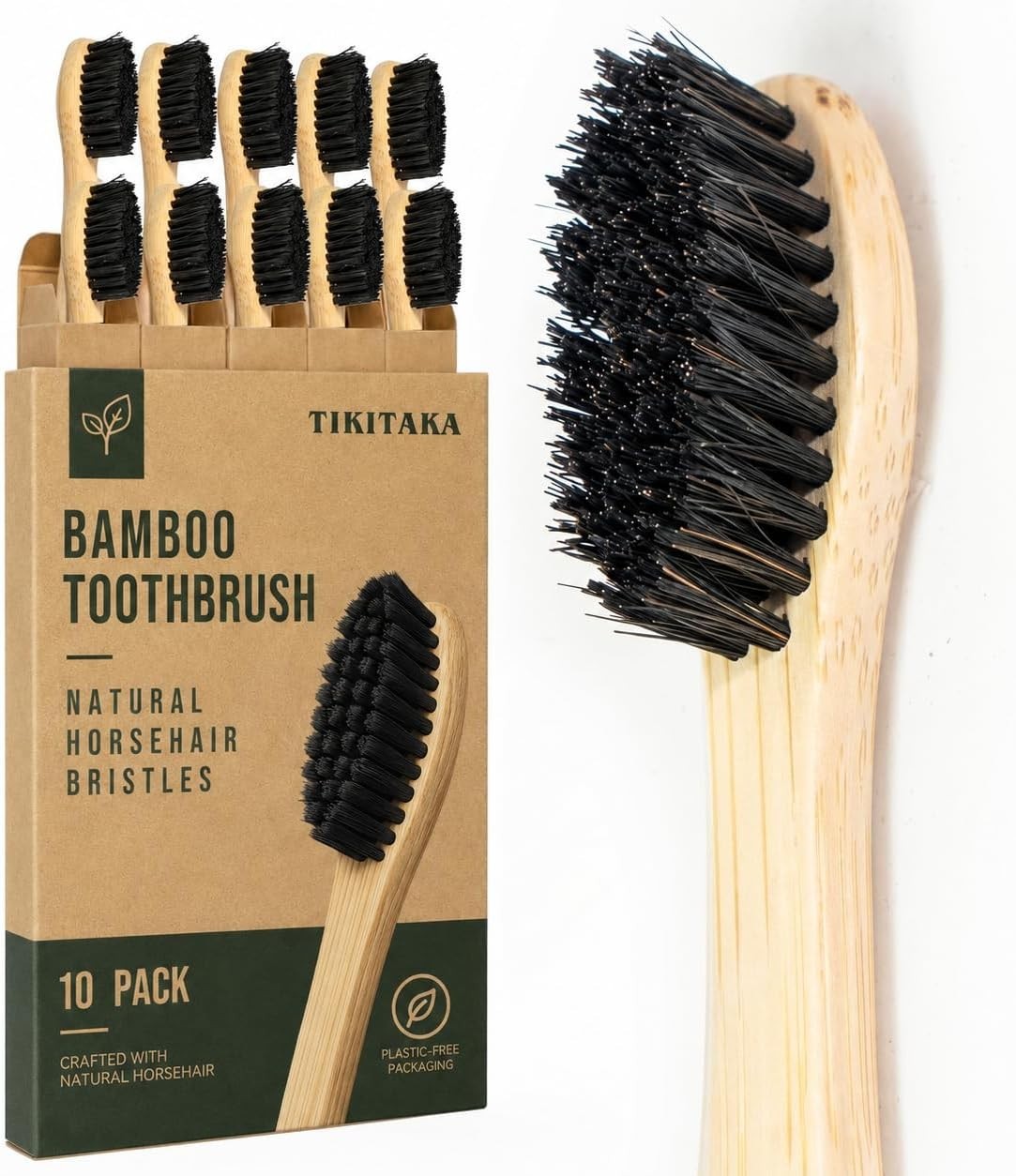 10 Count Horse Hair Bamboo Toothbrushes Plastic Free Set of 10 Natural Eco