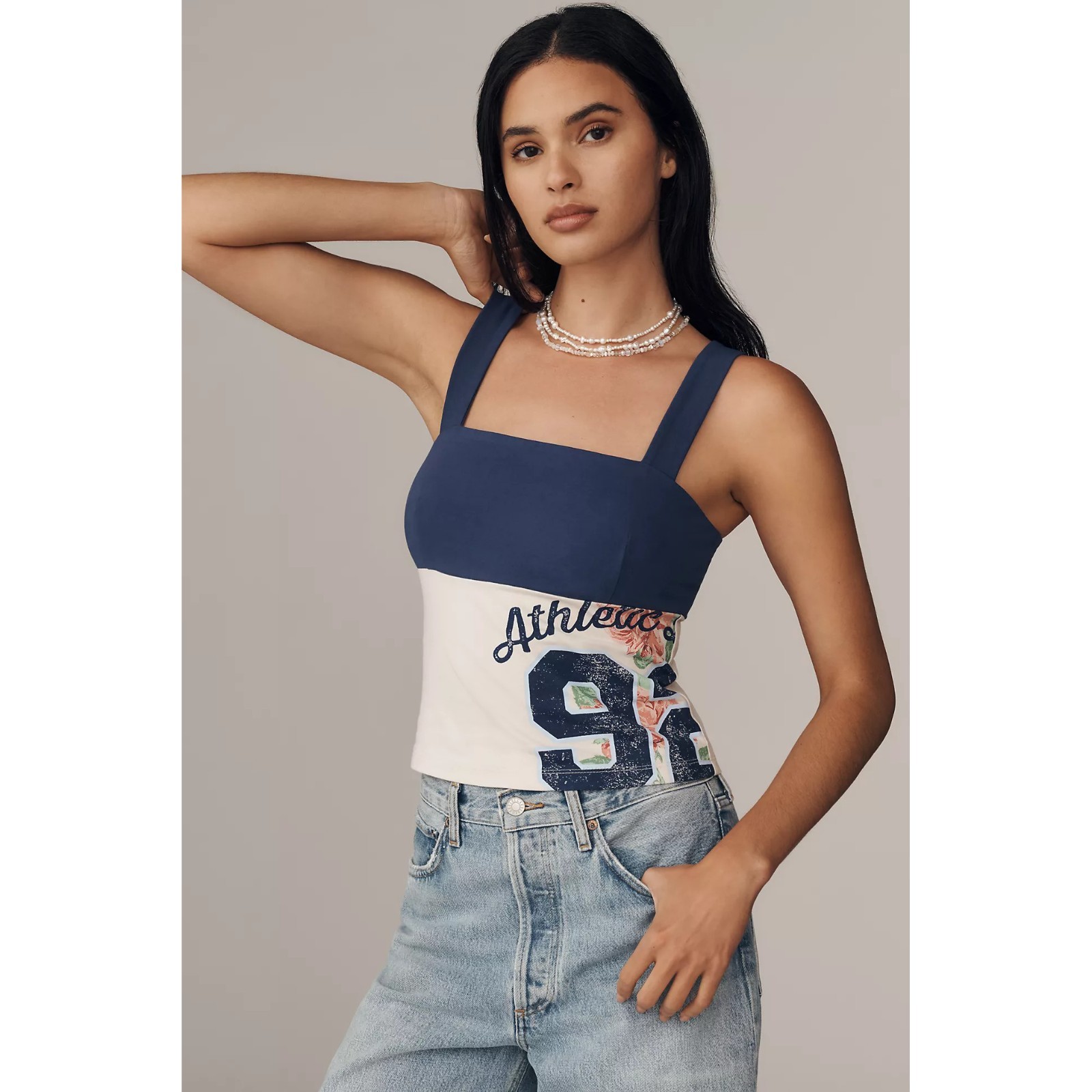 Maeve By Anthropologie Reworked Sporty Tank Top Square Neck Printed L 284418