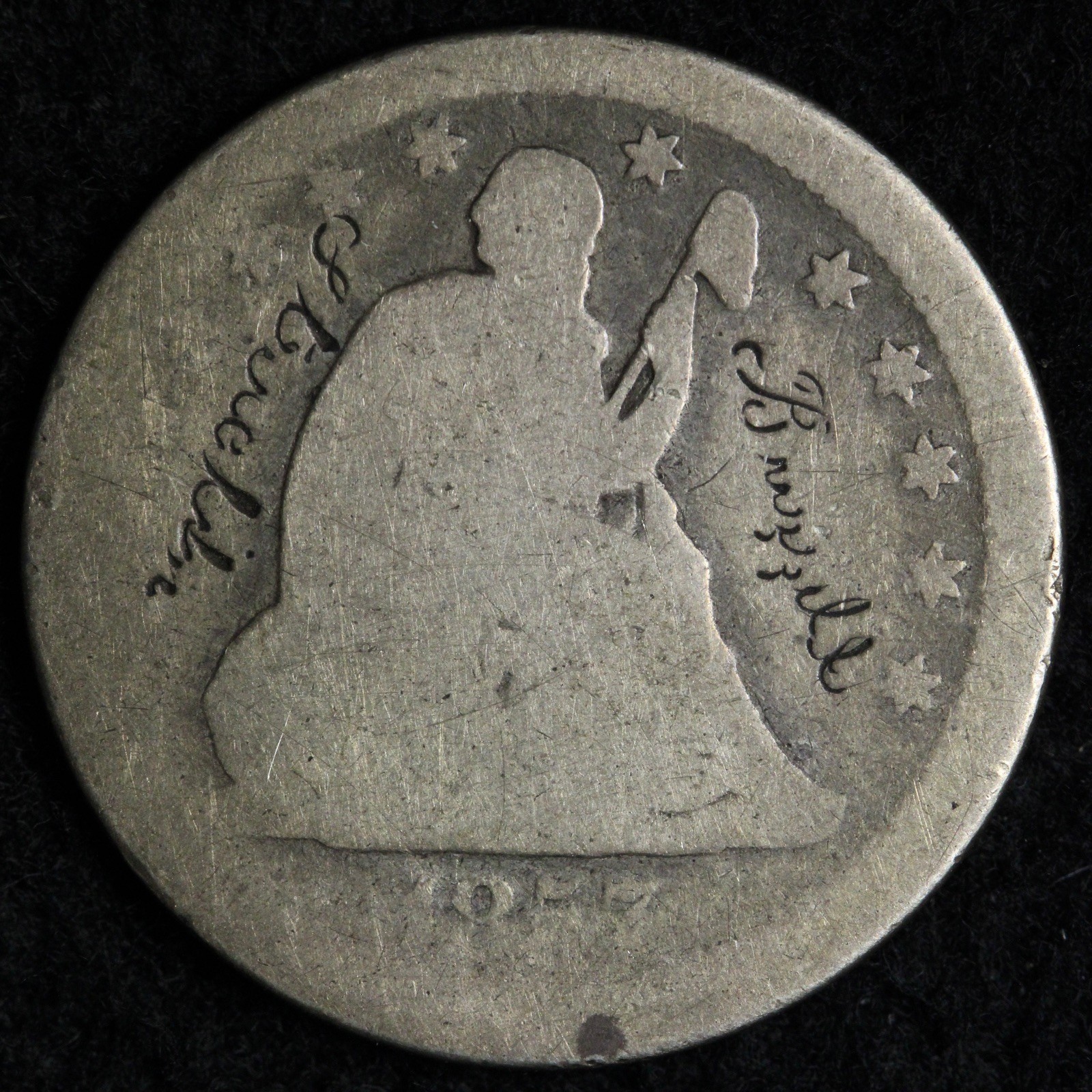 1855 Seated Liberty Silver Quarter COUNTER STAMP ENGRAVED E270 RIUCL