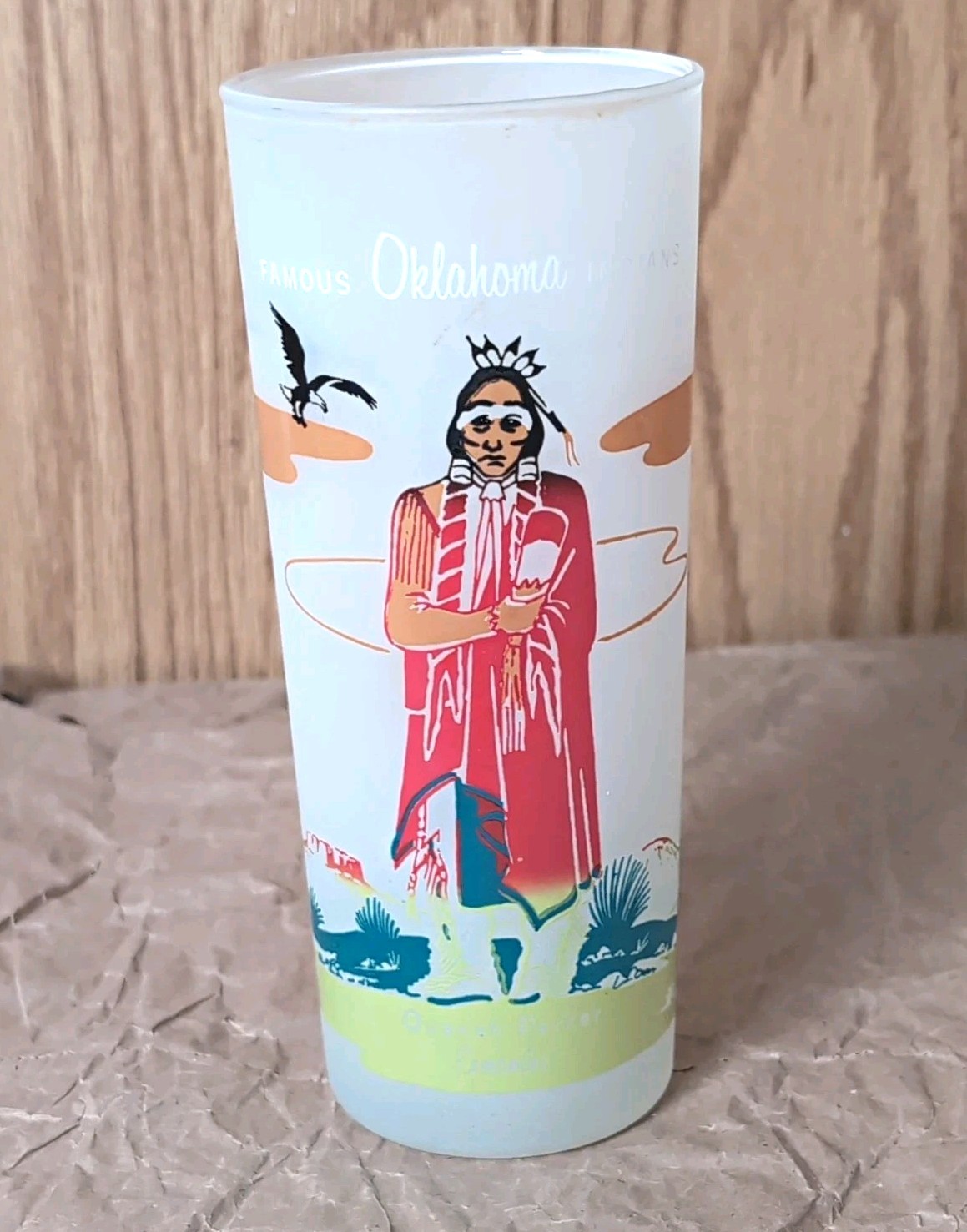 Vintage 50's Famous Oklahoma Indians  Frosted Glass Quanah Parker Comanche