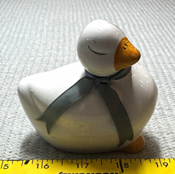 Vintage Ceramic Sleeping Duck Figurine White Green Ribbon Cottagecore Farmhouse Vintage Ceramic Sleeping Duck Figurine White Green Ribbon Cottagecore Farmhouse