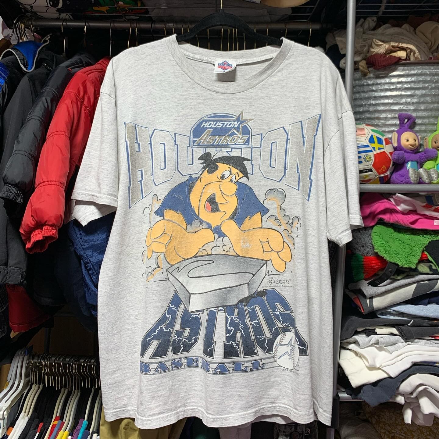 90s Remake Houston Astros MLB Baseball Flintstones Ash T shirt HN8316