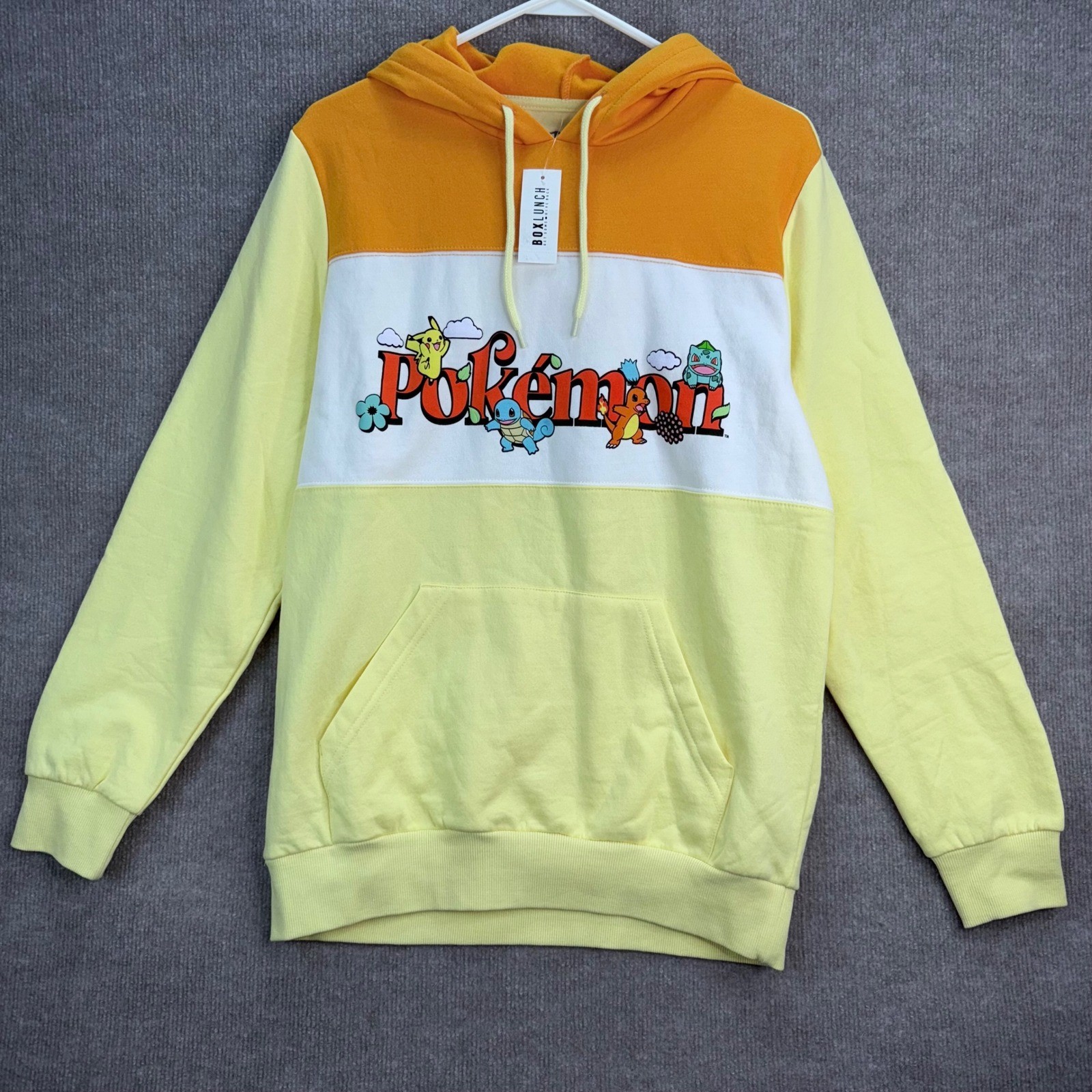 Pokemon BoxLunch Exclusive Colorblock Hoodie Yellow Group Portrait Sz Medium NEW