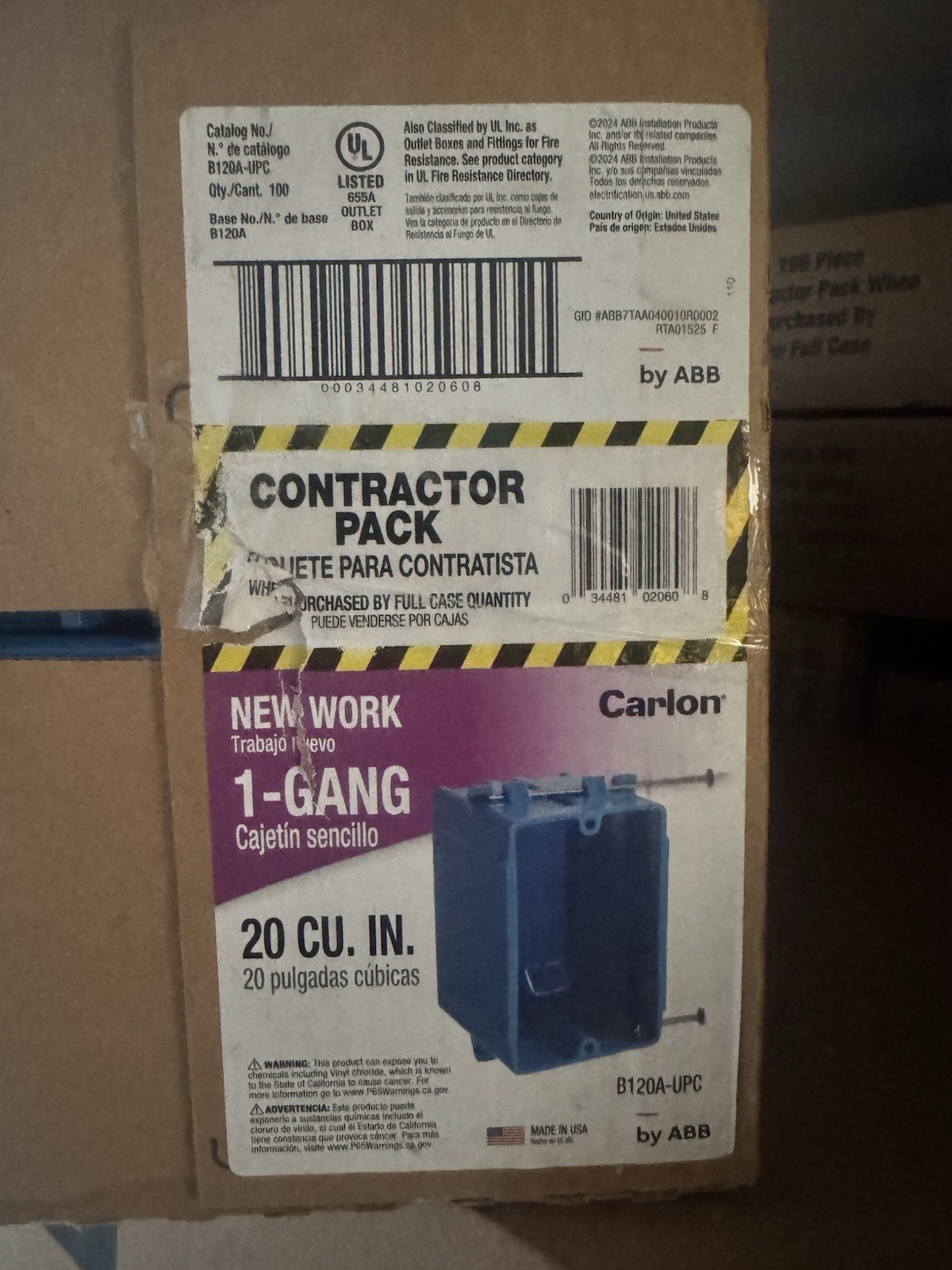 (QTY 100) Carlon 1-Gang Zip 20 Cu. In Non-Metallic Switch/Outlet Box B120A (QTY 100) Carlon 1-Gang Zip 20 Cu. In Non-Metallic Switch/Outlet Box B120A