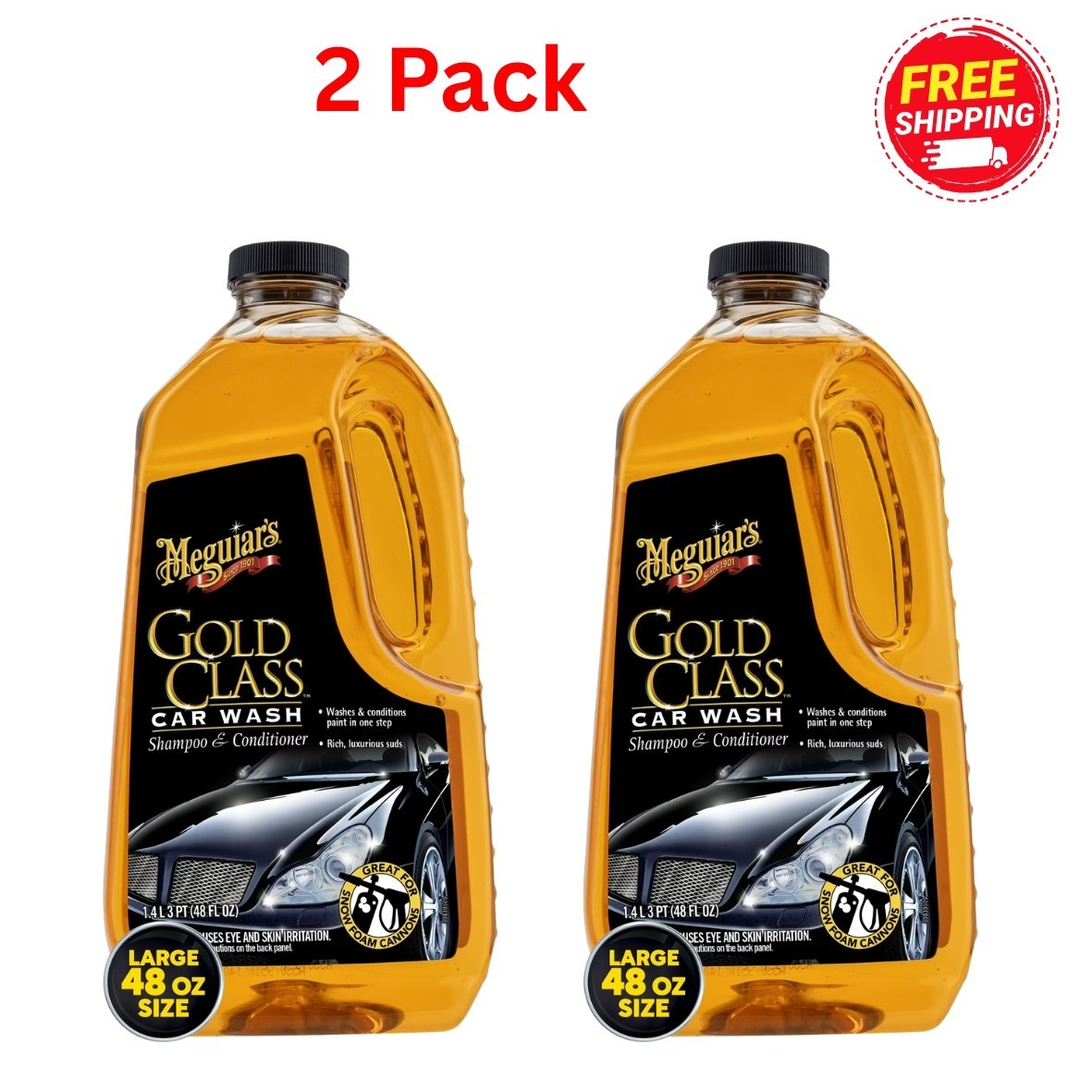 Meguiar\'s G7148 Gold Class Car Wash Shampoo and Conditioner - 48 oz (2 Bottles)