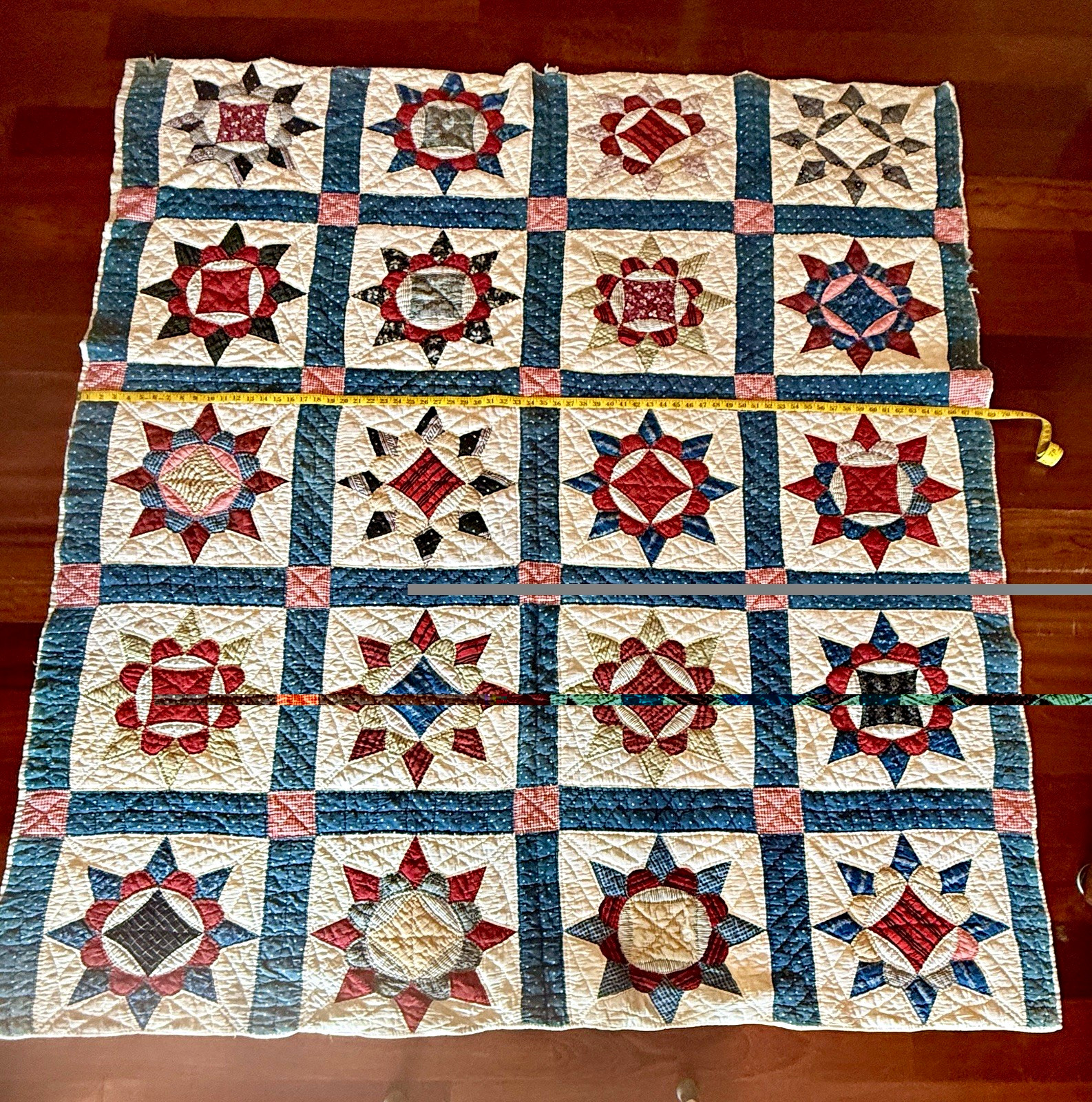 VTG Crown of Thorns Quilt Circa 1870 Handmade Patchwork Star All cotton Feedsack