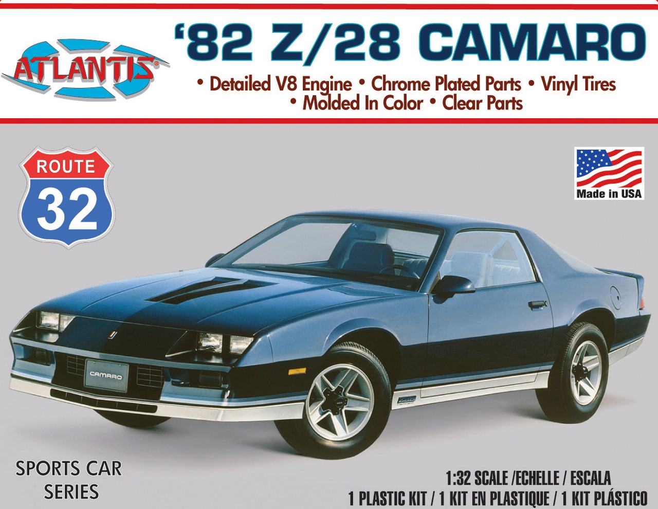 Atlantis 1/32 1982 Chevy Camaro Route 32 Plastic Model Kit Skill Level 2 M2004 Atlantis 1/32 1982 Chevy Camaro Route 32 Plastic Model Kit Skill Level 2 M2004