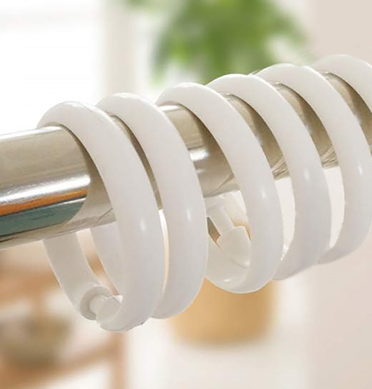 12 Piece Premium Plastic Shower Curtain Hooks Rings Round 2.3\