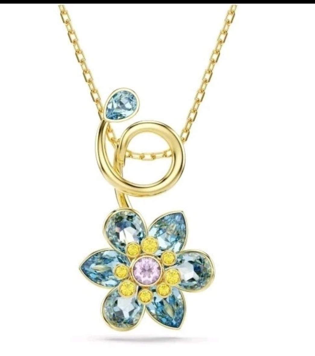 Swarovski Idyllia Pendant Necklace, Mixed cuts, Flower, Blue, Gold-Tone Plated Swarovski Idyllia Pendant Necklace, Mixed cuts, Flower, Blue, Gold-Tone Plated