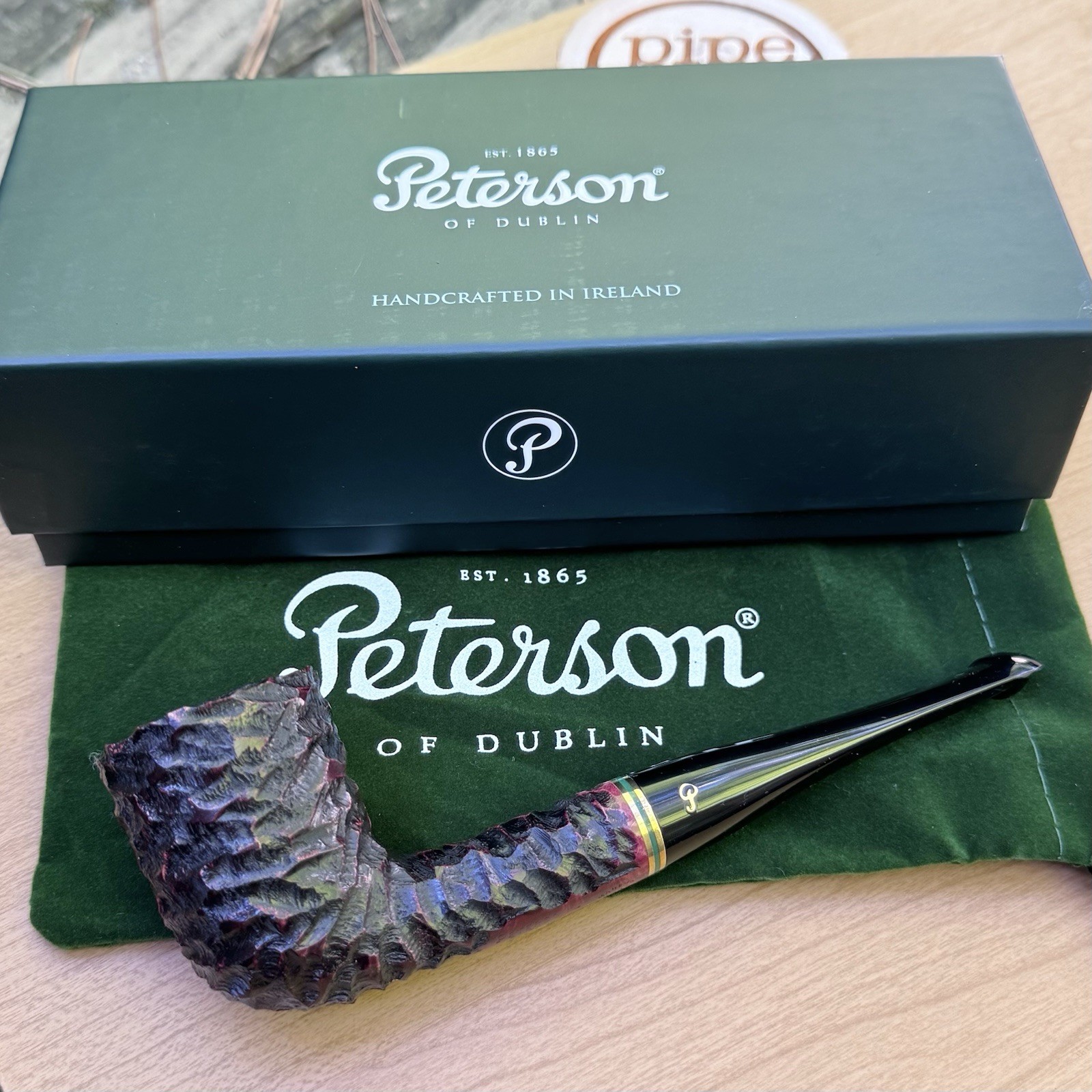 Peterson Emerald Rusticated Dublin (120) P-Lip Tobacco Pipe - New