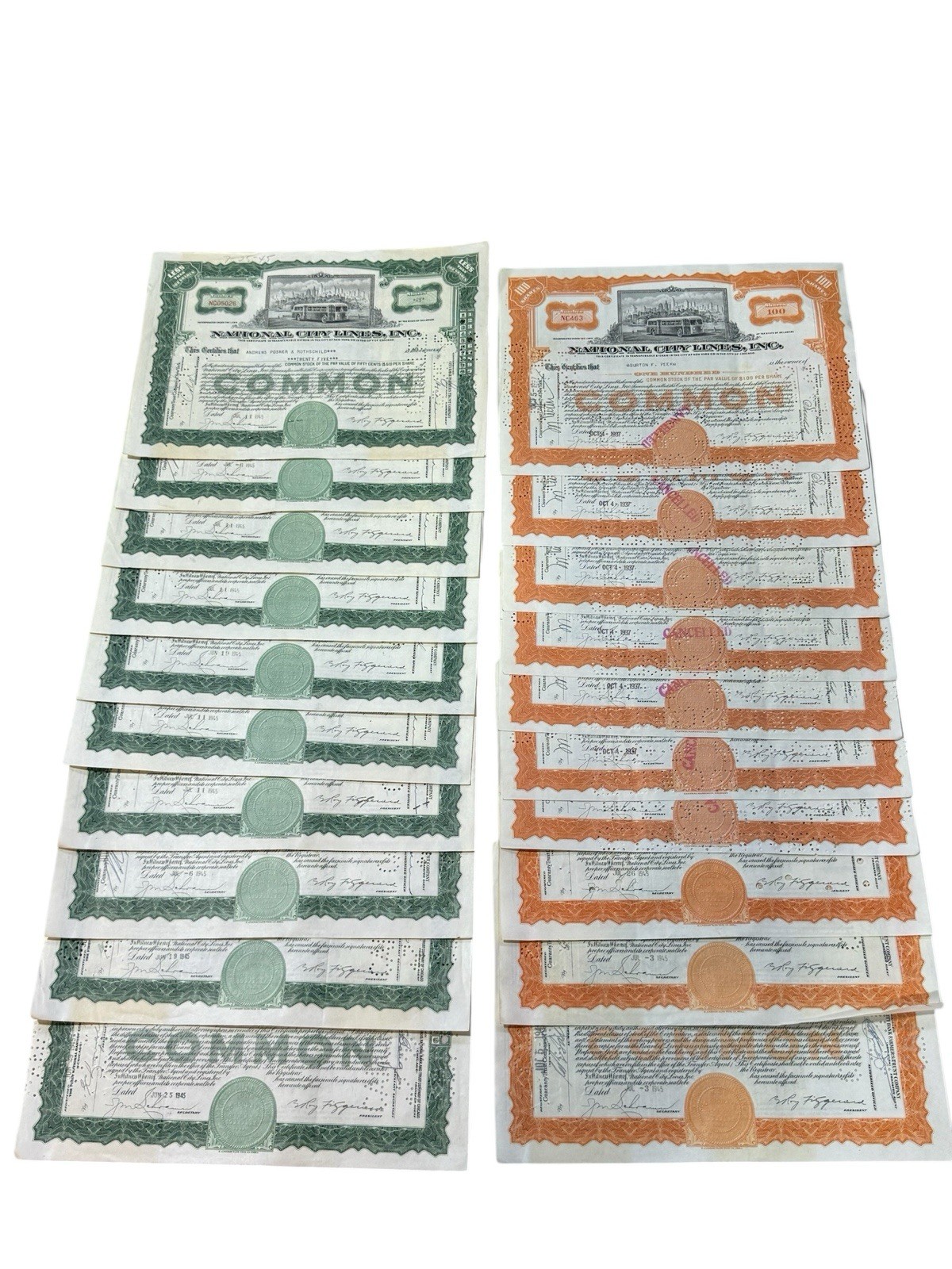 Vintage 1940s National City Lines Stock Certificate Lot Of 20 Transportation Bus Vintage 1940s National City Lines Stock Certificate Lot Of 20 Transportation Bus