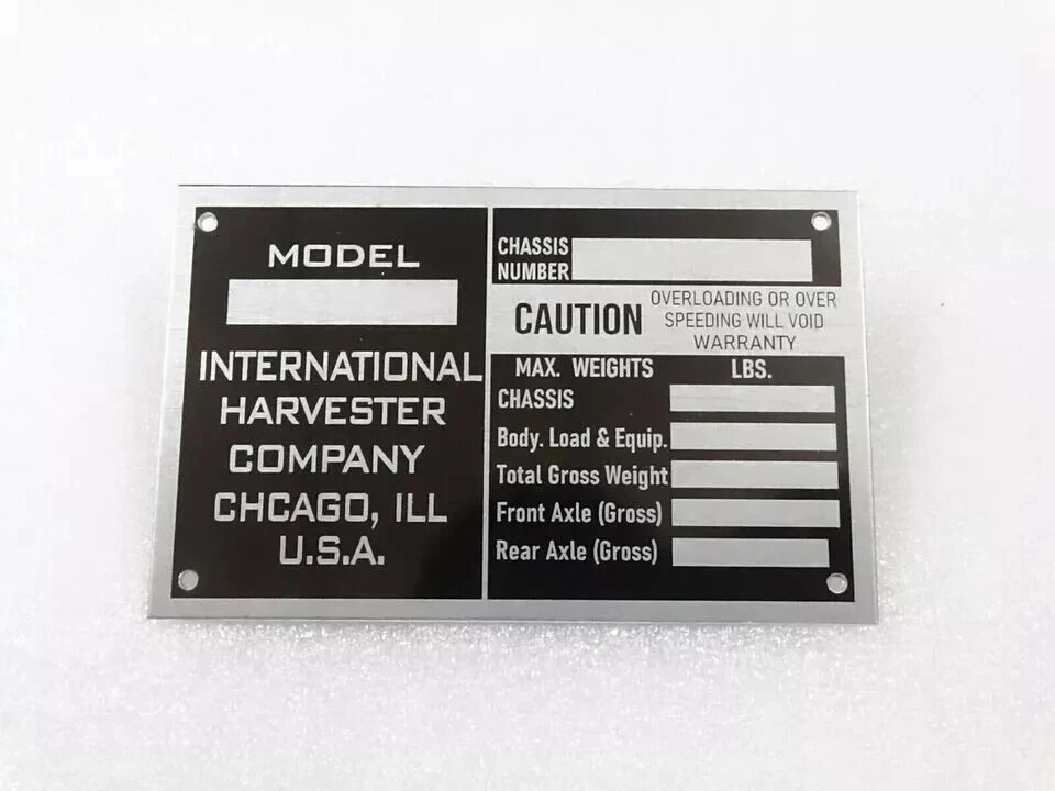 DATA PLATE FITS VINTAGE INTERNATIONAL HARVESTER COMPANY TRUCK DATE
