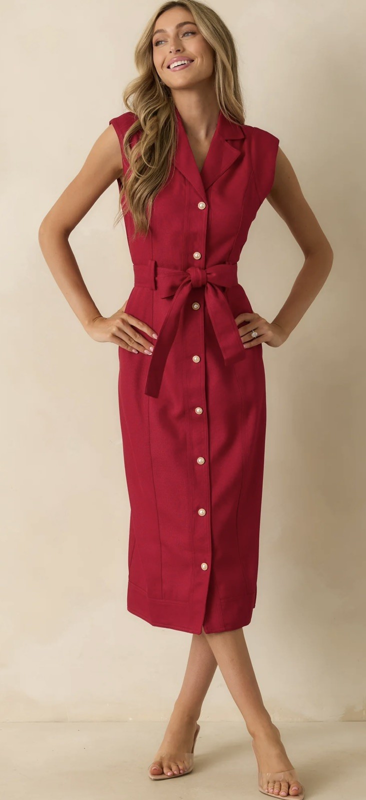 Prosperina Red Shirt Midi Dress In Size M - NWT