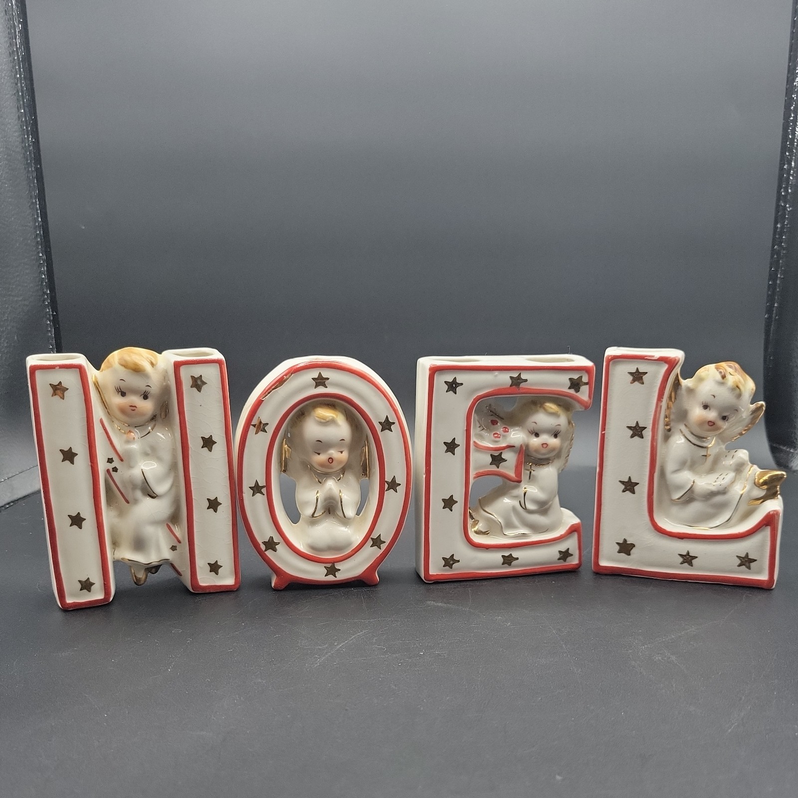 Vintage Artmark NOEL candleholder angel set. REPAIR to \ Vintage Artmark NOEL candleholder angel set. REPAIR to \