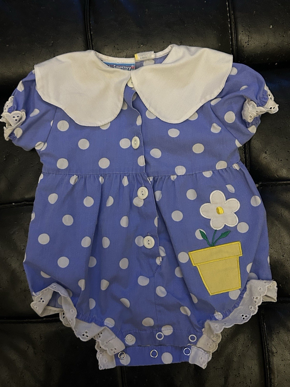 Vintage 90s Baby Girl Polka Dot Flower bubble Romper Baby Superstore 6-9 Months