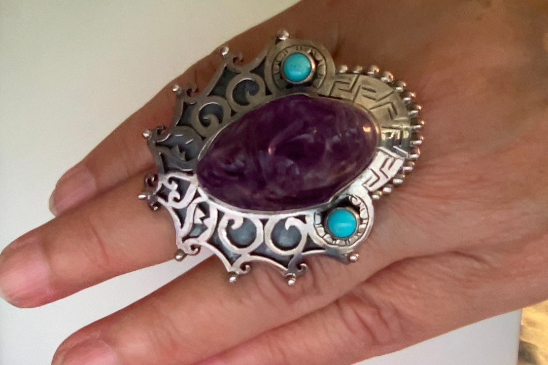 Vintage Huge Federico Jimenez Amethist & Turquoise Ring 8.5 New Vintage Huge Federico Jimenez Amethist & Turquoise Ring 8.5 New