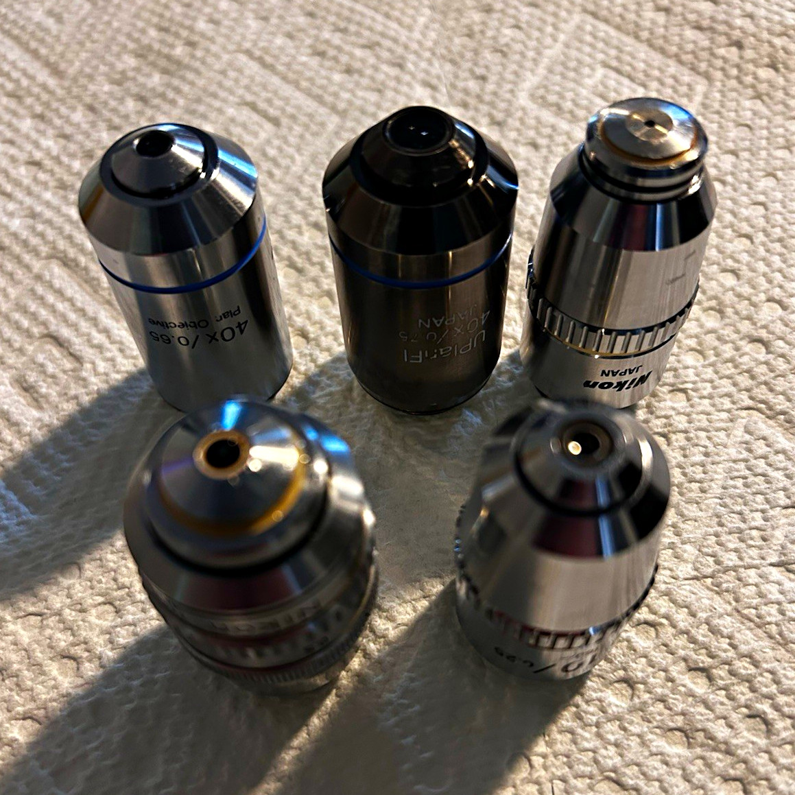 5 Microscope Objective Lenses Nikon and Olympus Super Nice Lot of 5 5 Microscope Objective Lenses Nikon and Olympus Super Nice Lot of 5