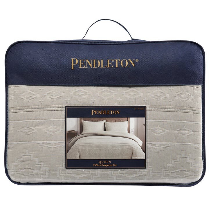 Pendleton Otero 3 Piece Comforter Set - Cotton Bedding - Tan/Brown - Queen - New