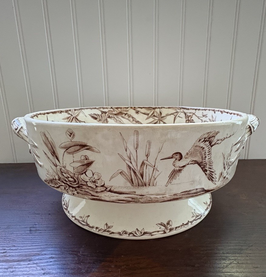 Antique Ridgways Brown Aesthetic Transferware Indus Large Footed Serving Dish