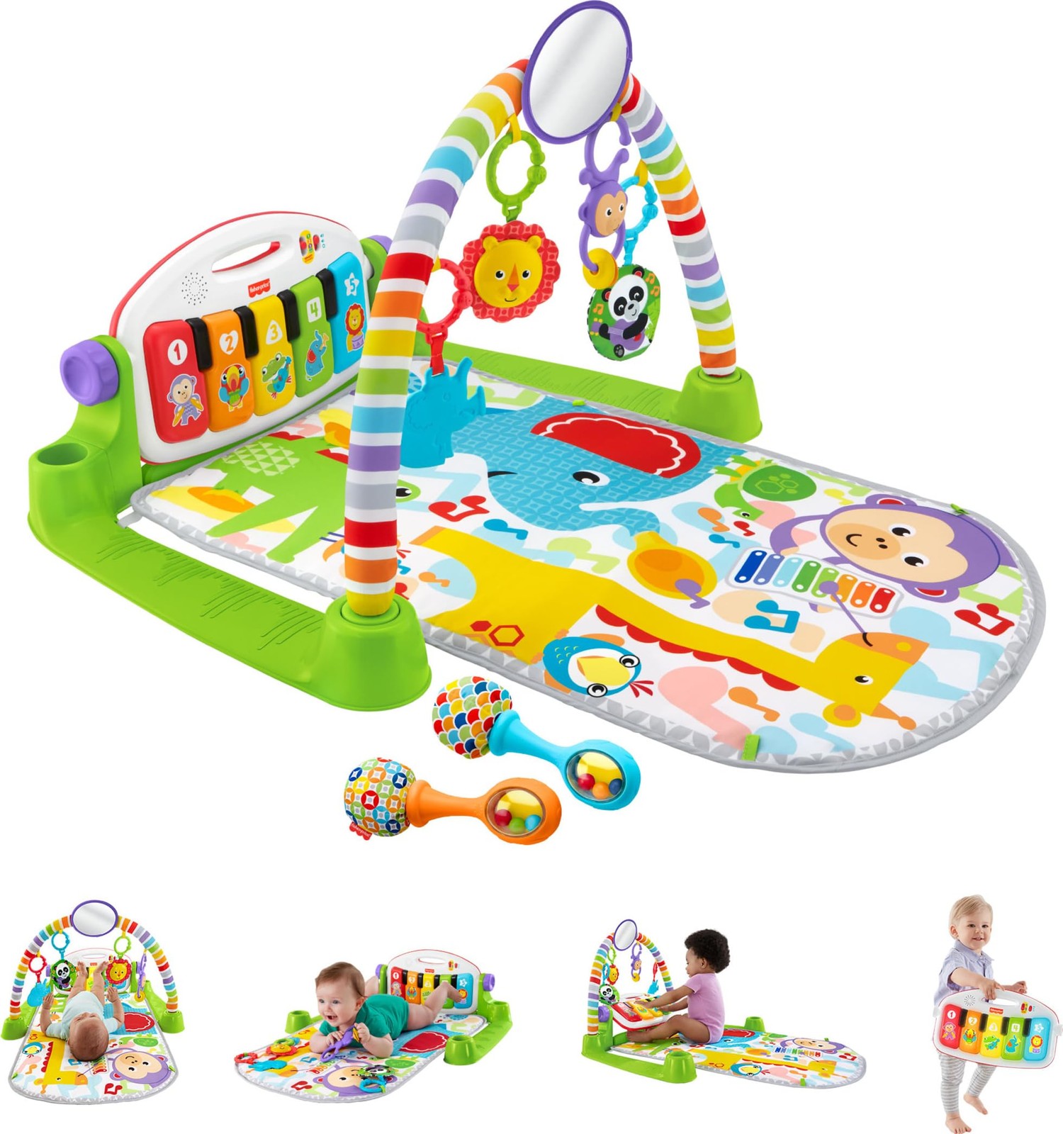 Fisher-Price Deluxe Kick & Play Piano Gym with 2 Maracas Rattles - Ages 0+ Fisher-Price Deluxe Kick & Play Piano Gym with 2 Maracas Rattles - Ages 0+