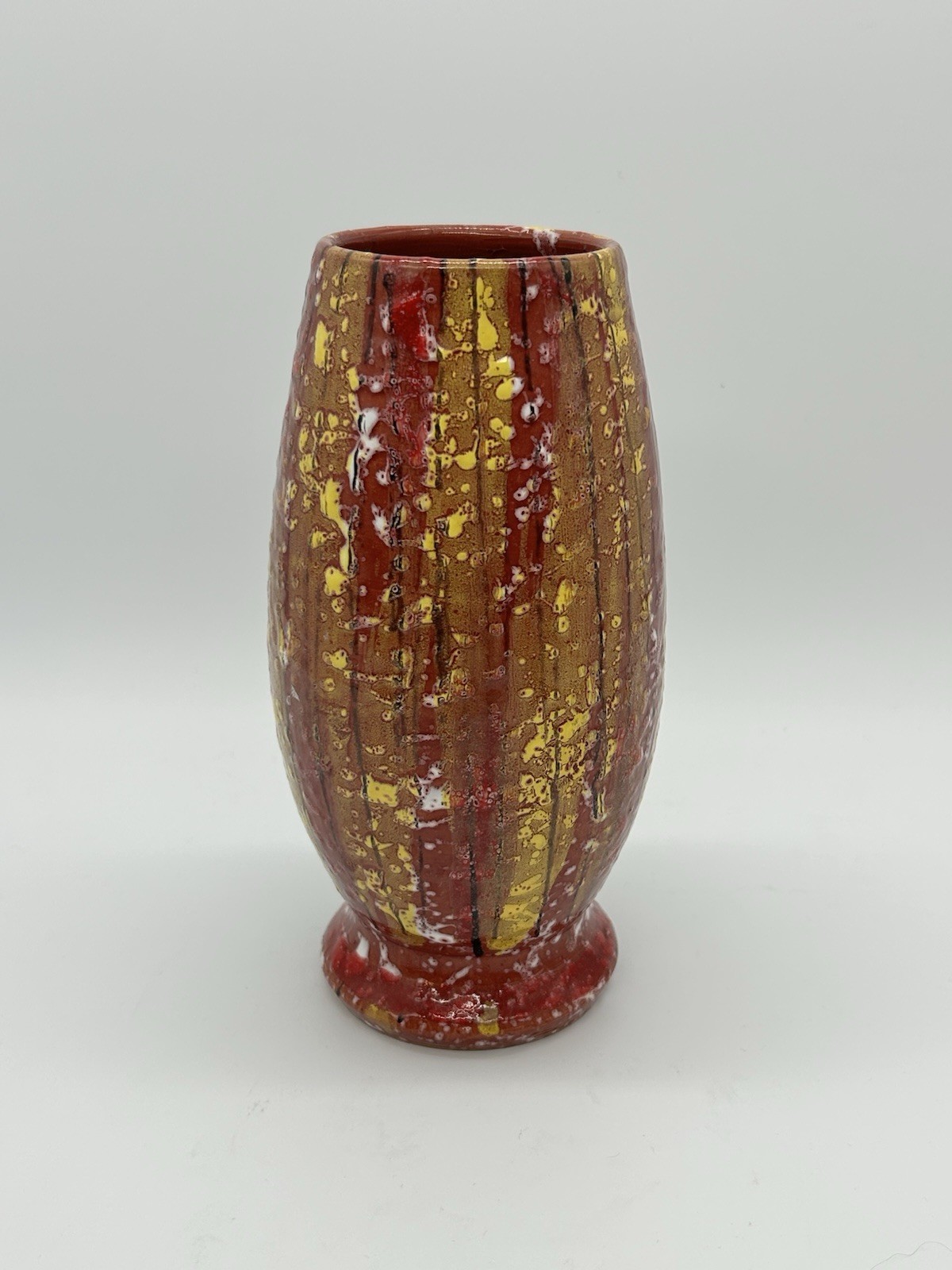 Vintage MidCentury Redware Lava Glaze Italian Red Orange Ceramic Art Vase