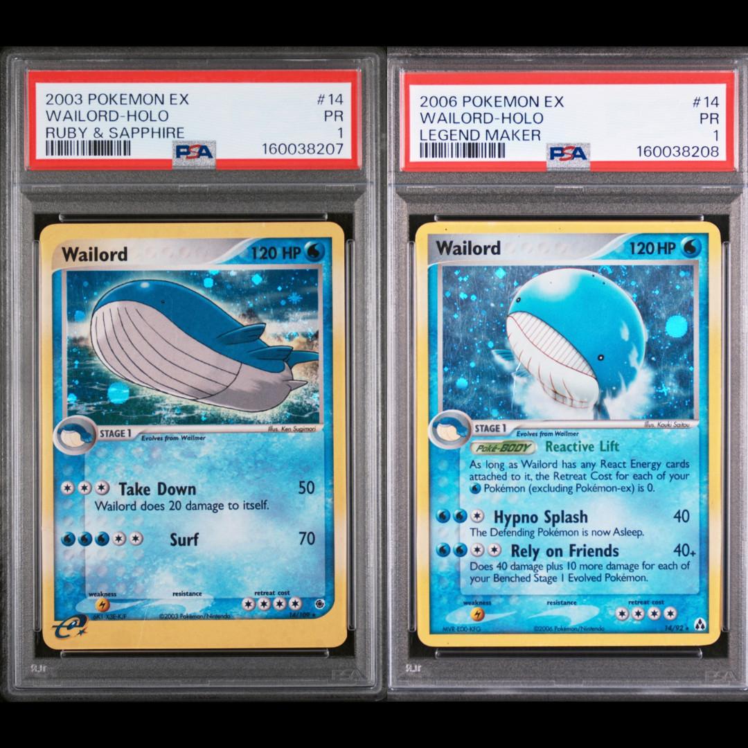 PSA 1 SEQUENTIAL SWIRL 2003 Ruby Sapphire 14 & 2006 Legend Maker Wailord Holo PSA 1 SEQUENTIAL SWIRL 2003 Ruby Sapphire 14 & 2006 Legend Maker Wailord Holo