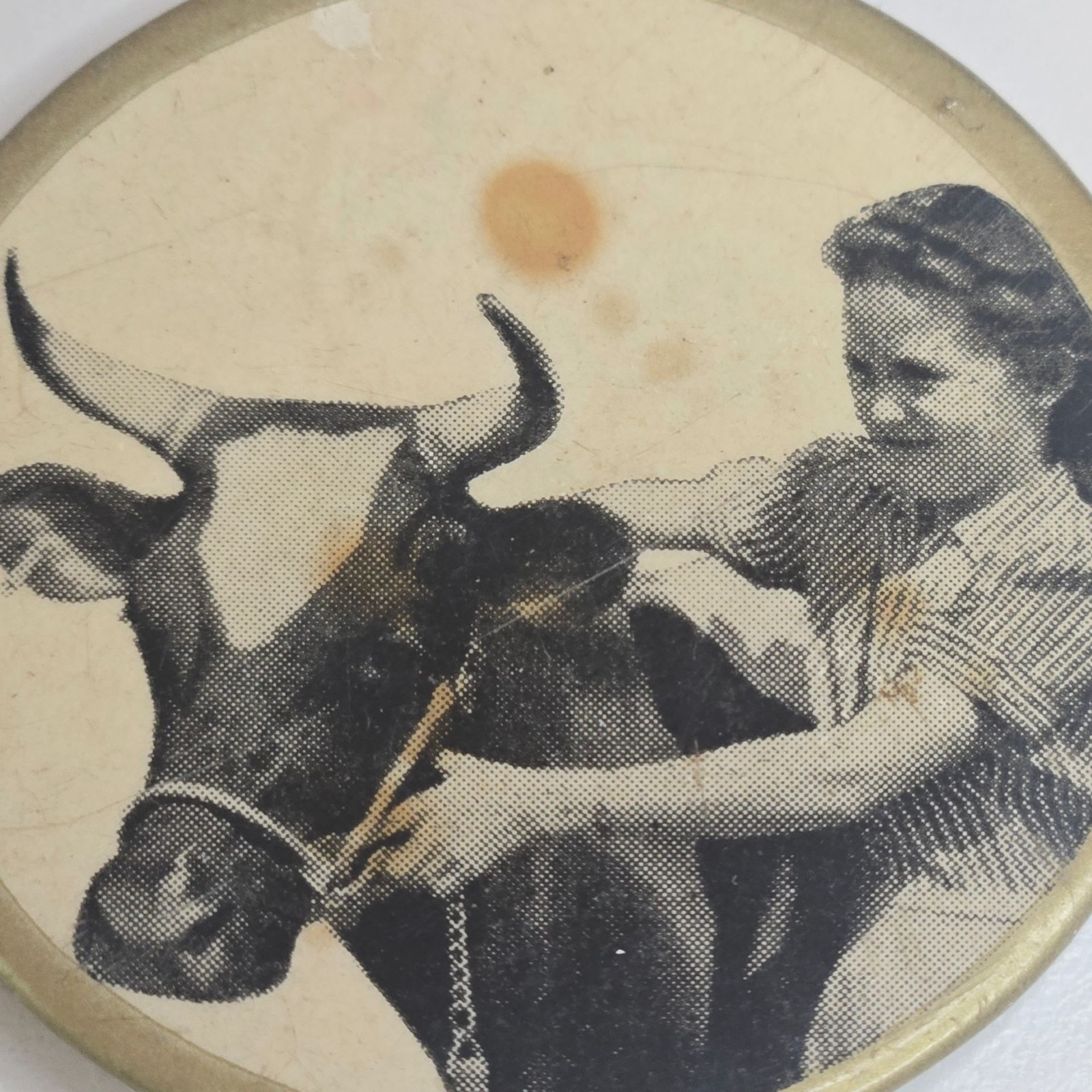 Vintage County Fair Button Girl With Cow Pinback Farm Dairy Farmers Agriculture