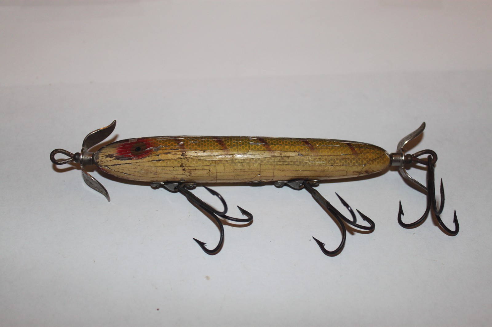 Antique Heddon Dowagiac Torpedo Series 130 Wooden Fishing Lure Double Prop 1925 Antique Heddon Dowagiac Torpedo Series 130 Wooden Fishing Lure Double Prop 1925