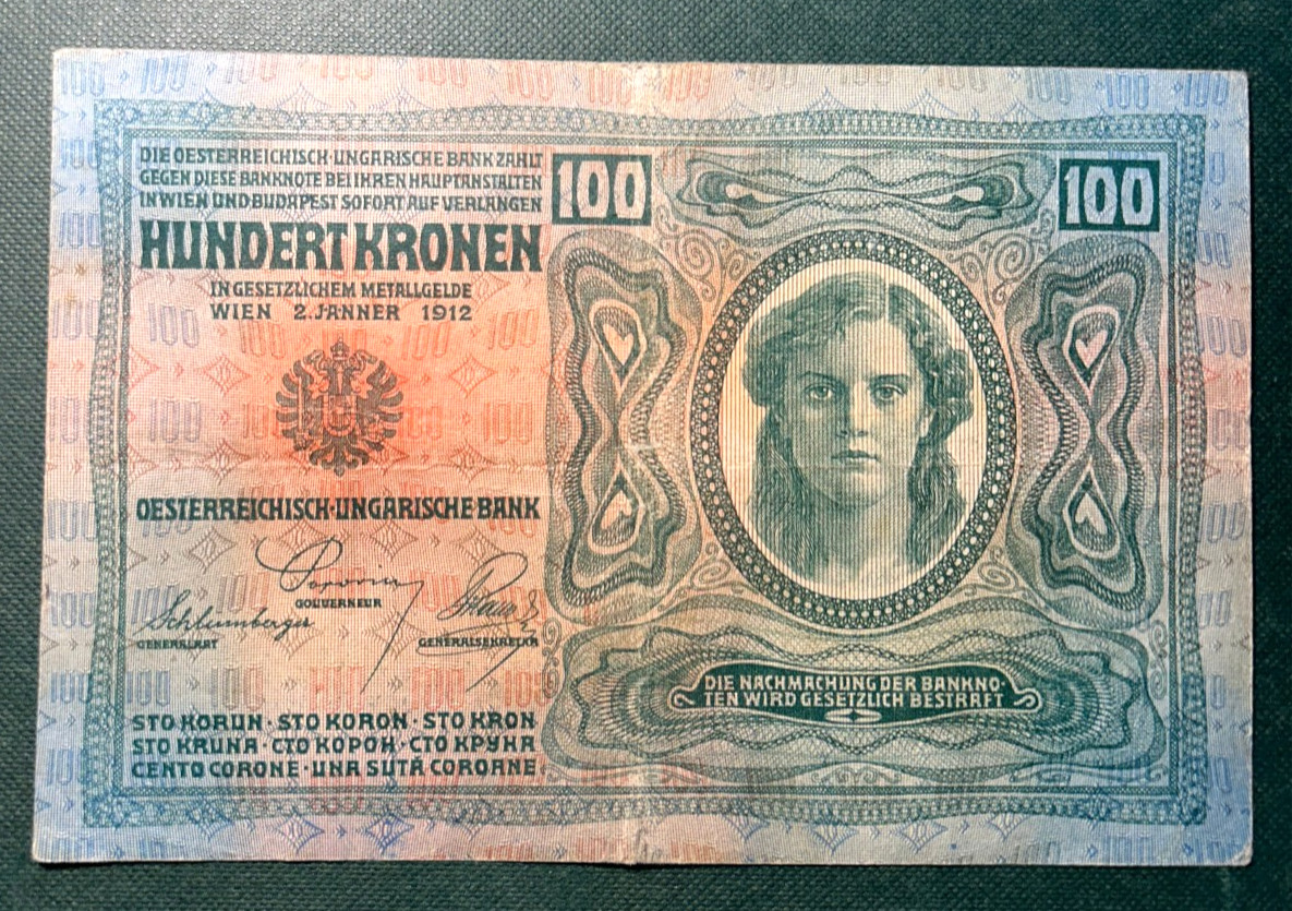 AUSTRIA 1919 old date 1912 100 KRONEN Cirulated P-56 AUSTRIA 1919 old date 1912 100 KRONEN Cirulated P-56