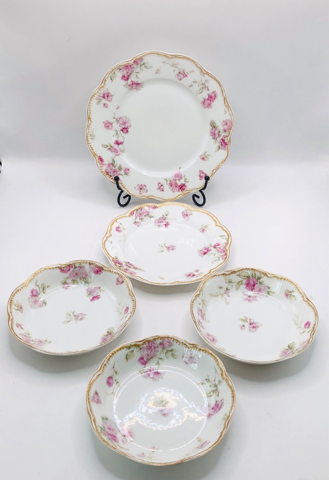Antique Theodore Haviland Lot of Mixed Porcelains Floral/Gold Schleiger #39