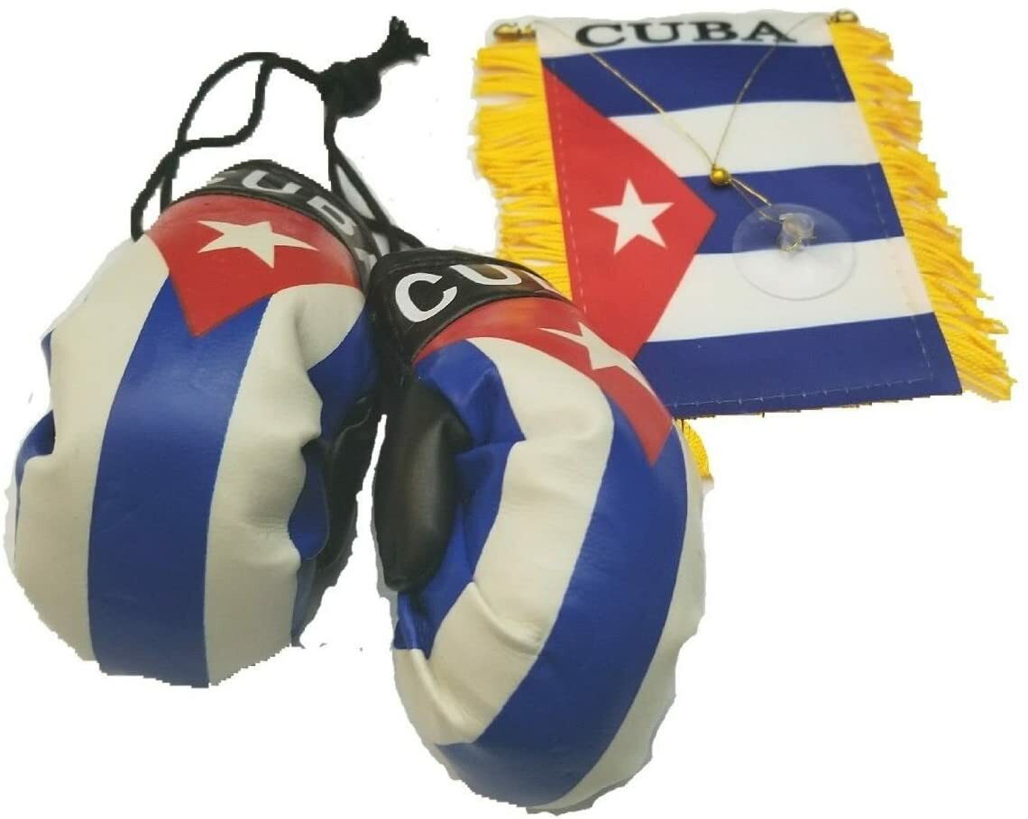 Cuba Mini Flag and Mini Boxing Gloves Combo Car Rear View Mirror Office Decor